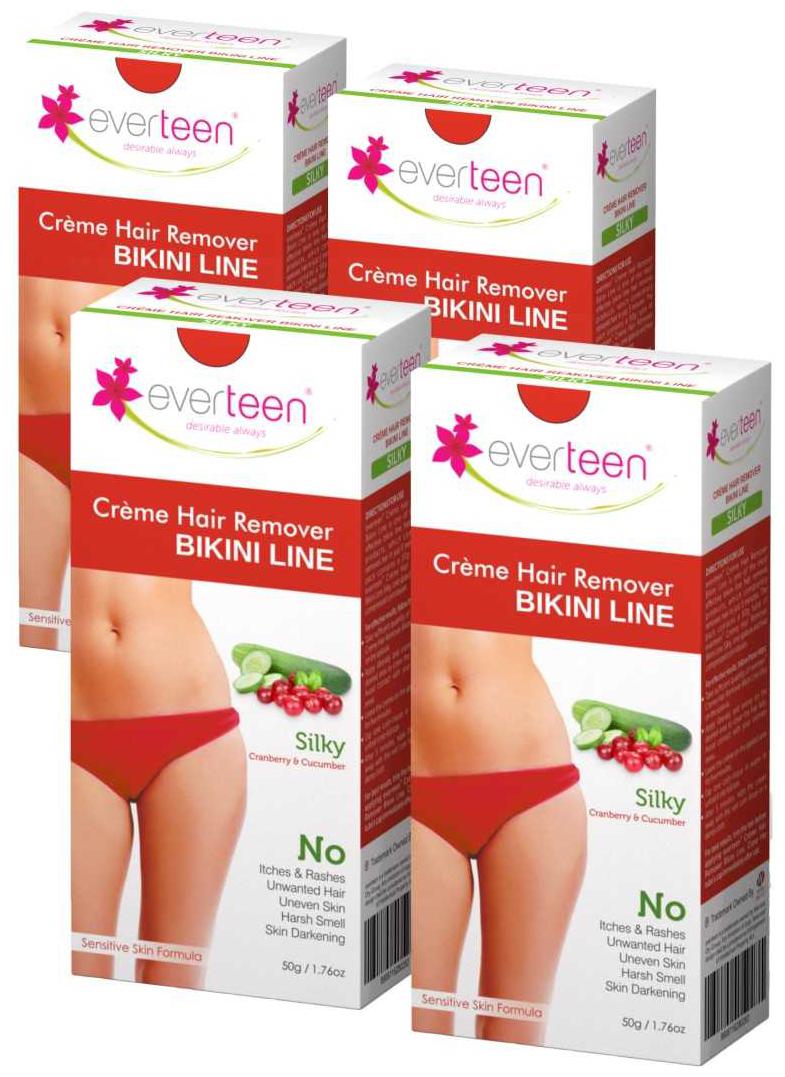 

Everteen Silky Bikini Line Hair Remover Creme With Cranberry And Cucumber 50 g Pack Of 4