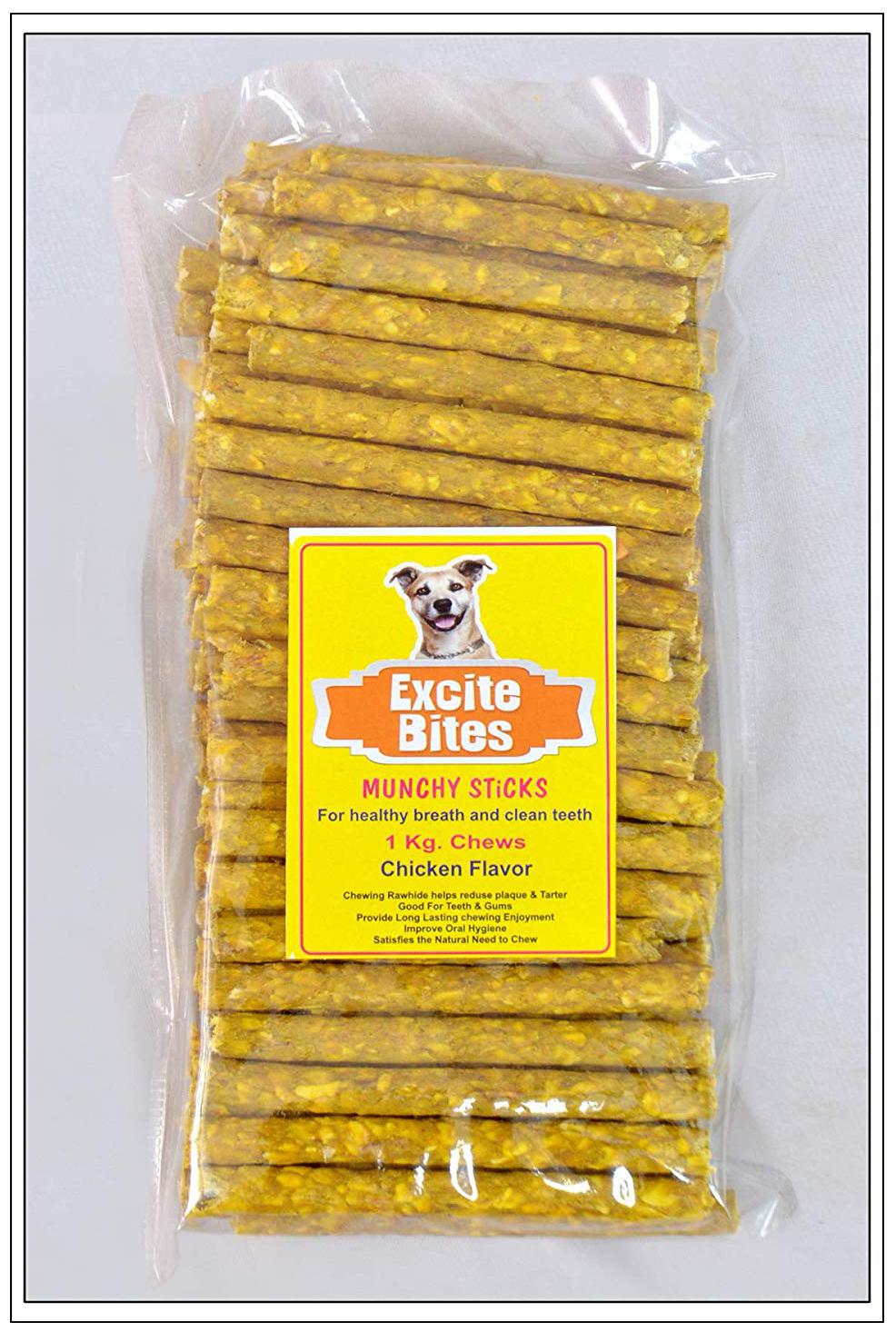 

Excite Bites Chicken Flavor Munchy Sticks - 1 kg Dog Chew Sticks (Pack of 10) (10 kg)
