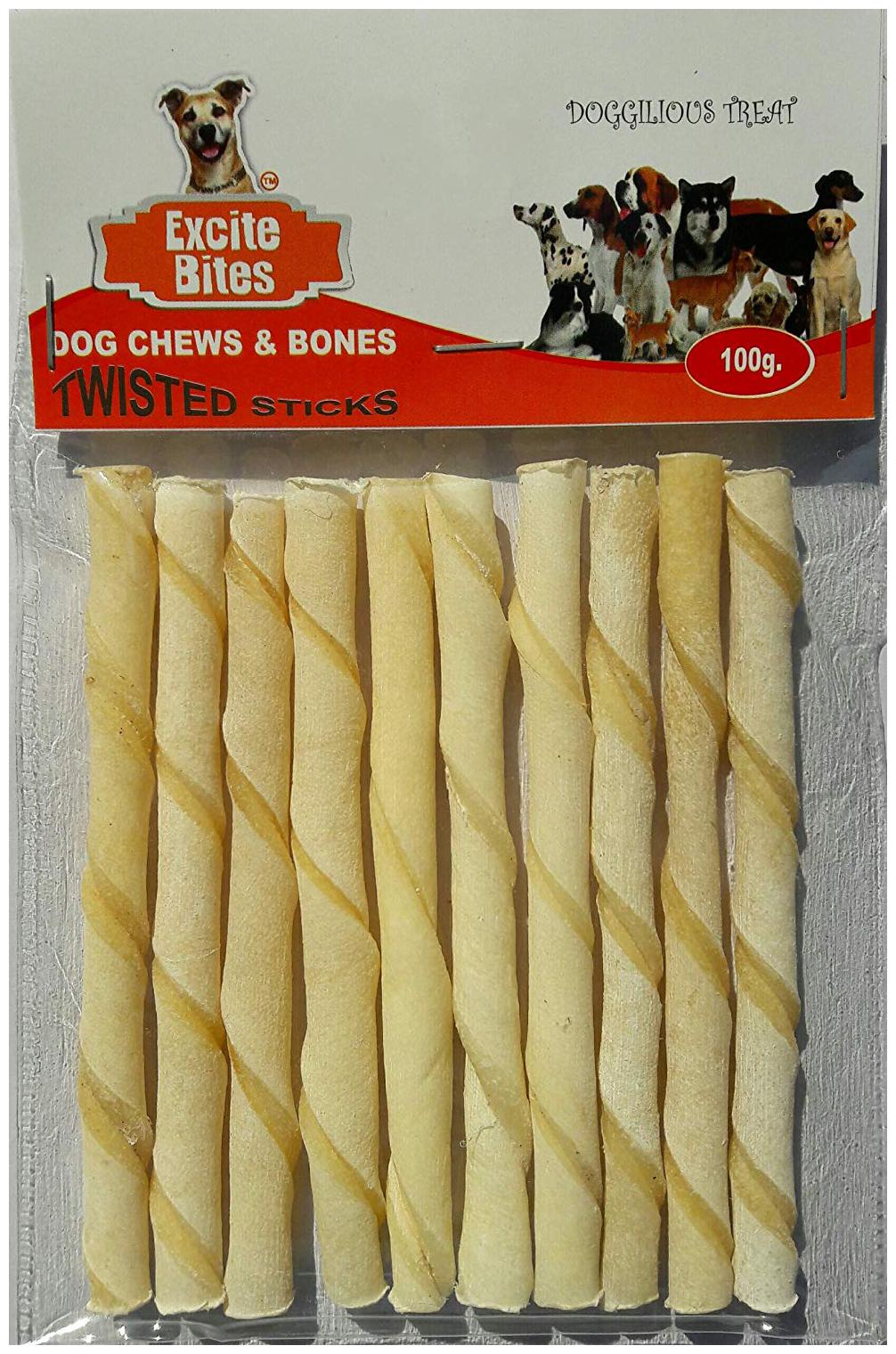 

Excite Bites Dog Rawhide White Twisted Sticks (Dog Chews) (Size 5) (100Grm)
