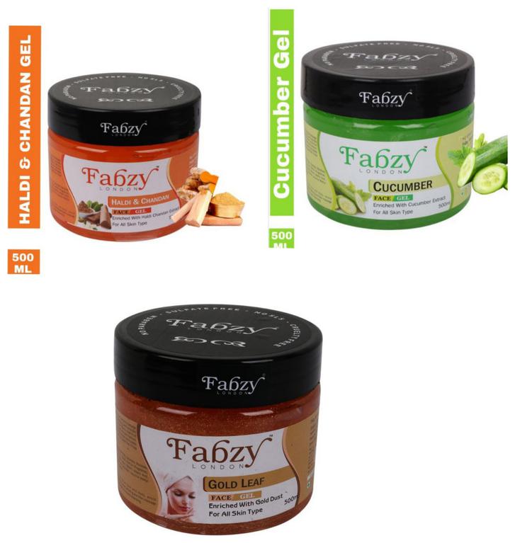 

Fabzy Haldi Chandan Gel 500 ml Cucumber Gel 500 ml Gold Leaf Gel 500 ml (Pack of 3)