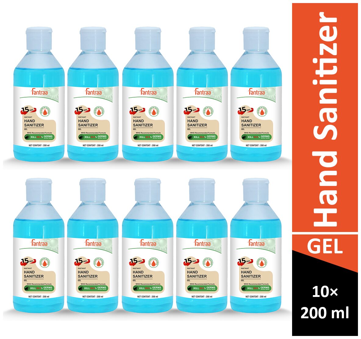 

Fantraa Alcohol Gel Based Hands Sanitizer 200 ml (Pack of 10)