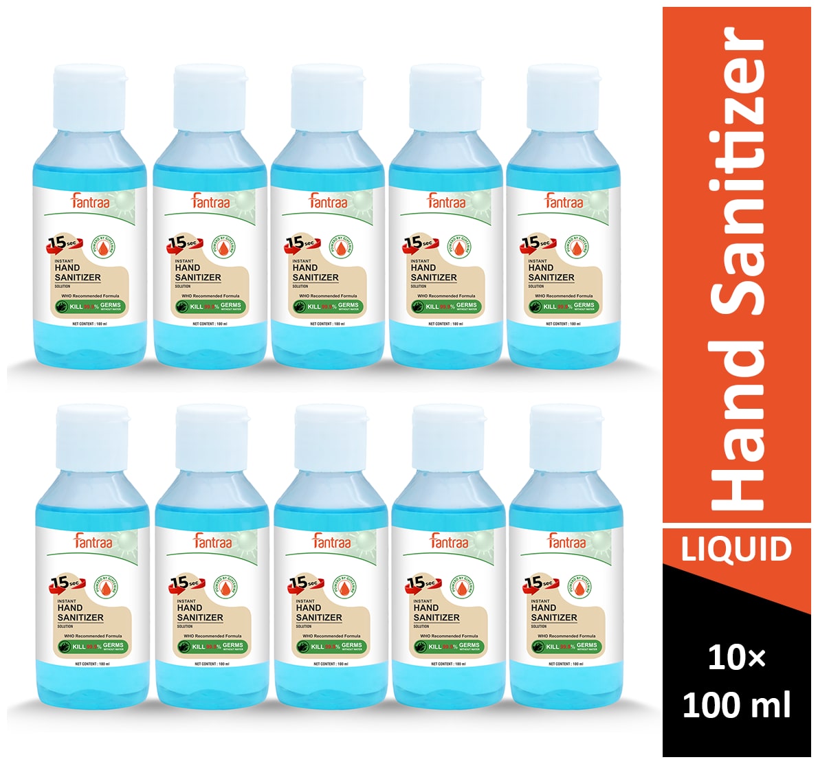 

Fantraa Alcohol liquid Based Hands Sanitizer 100 ml (Pack of 10)