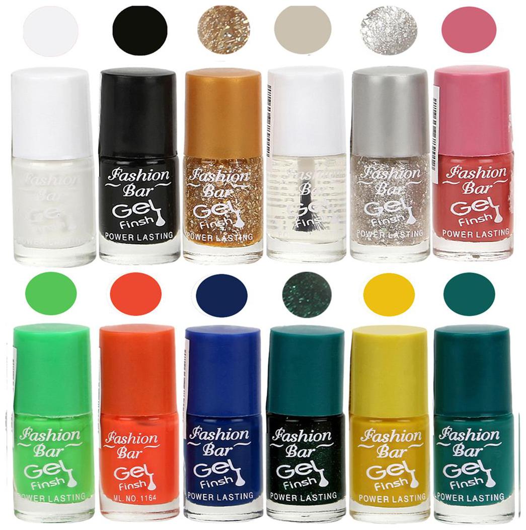 

Fashion Bar Nail polish (White black Glitter Golden Transperent Glitter Silver Pink Light Green Neon Orange Blue Glitter Green Yellow Green)