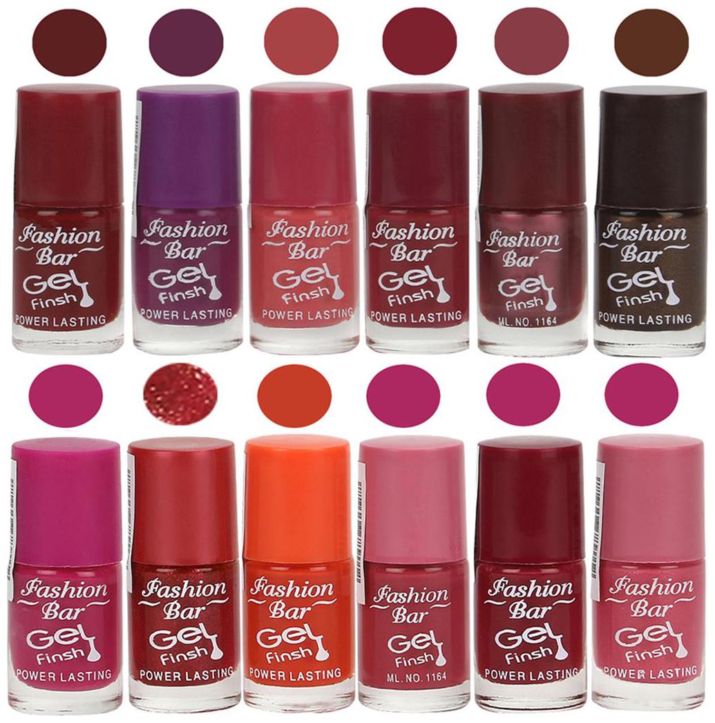 

Fashion Bar Nail polish (Dark Red Purple Pink Maroon Shimmer Light Purple Dark Brown Rani Pink Shimmer Red Deep Pink Blood Red Light Pink)