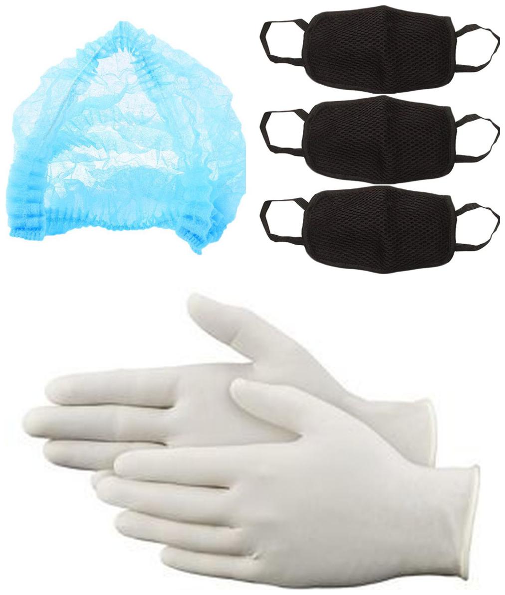 

Favon Pack of 1 Head Cover 3 Washable Masks 1 pair Gloves (Pack of 5)