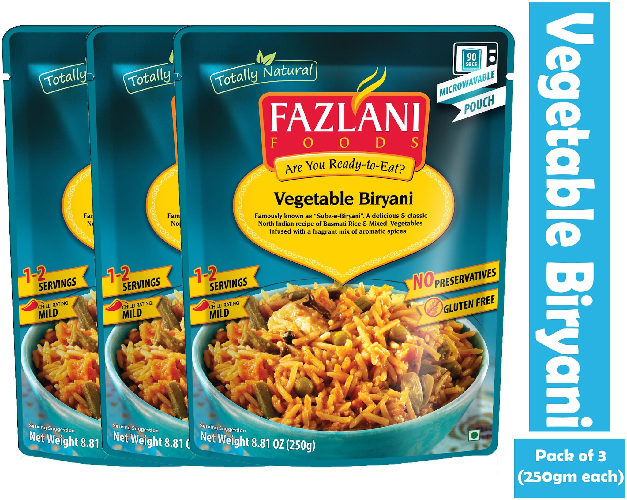 

Fazlani Foods Ready To Eat Subz-E-Biryani (Mixed Vegetable Basmati Rice) (Pack Of 3 250 g Each)