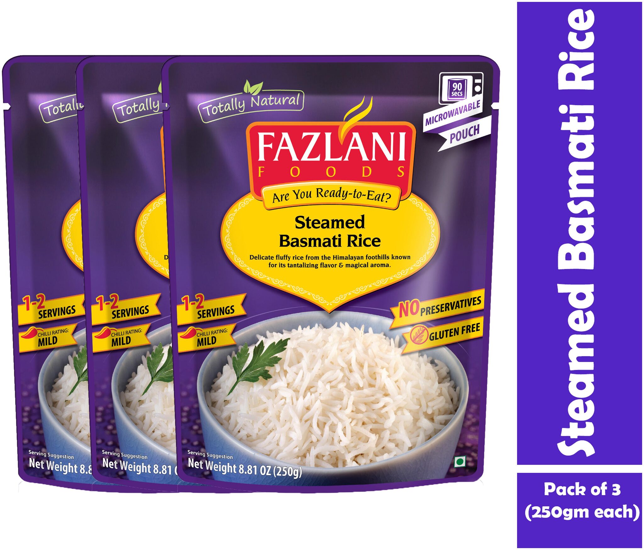 

Fazlani Foods Ready To Eat Steamed Basmati Rice (Pack Of 3 250 g Each)