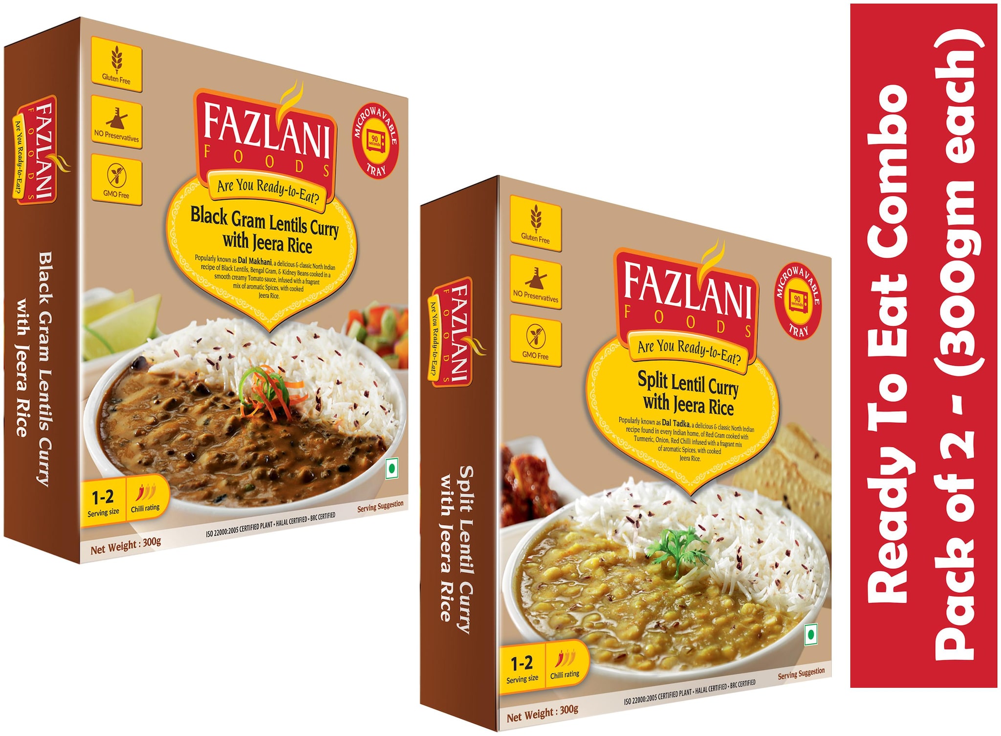 

Fazlani Foods Ready to Eat Split Lentil Curry Black Gram Lentils Curry with Jeera Rice (300 g) Pack of 2