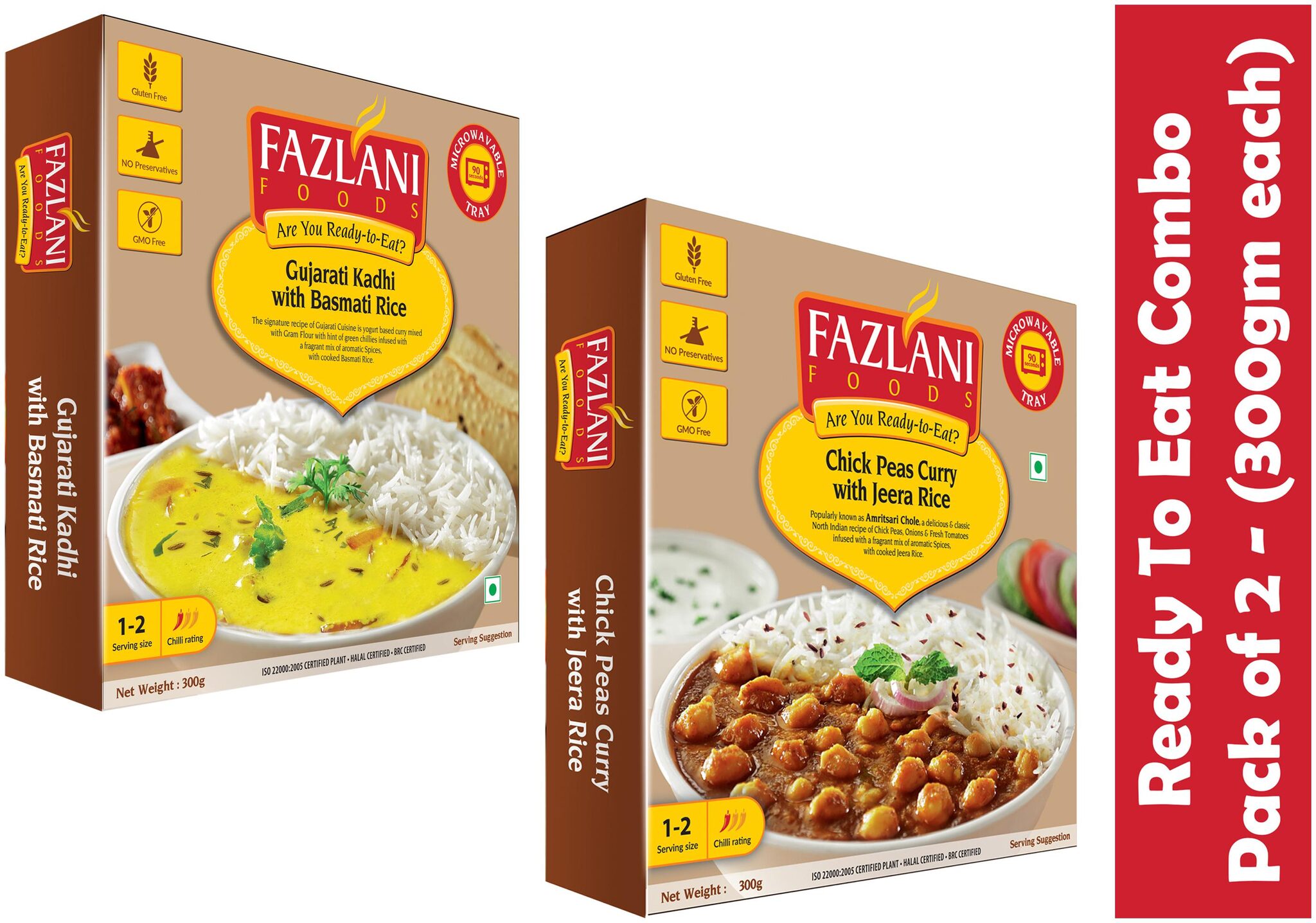 

Fazlani Foods Ready to Eat Chickpeas Curry with Jeera Rice Gujarati Kadhi with Basmati Rice (300 g) Pack of 2