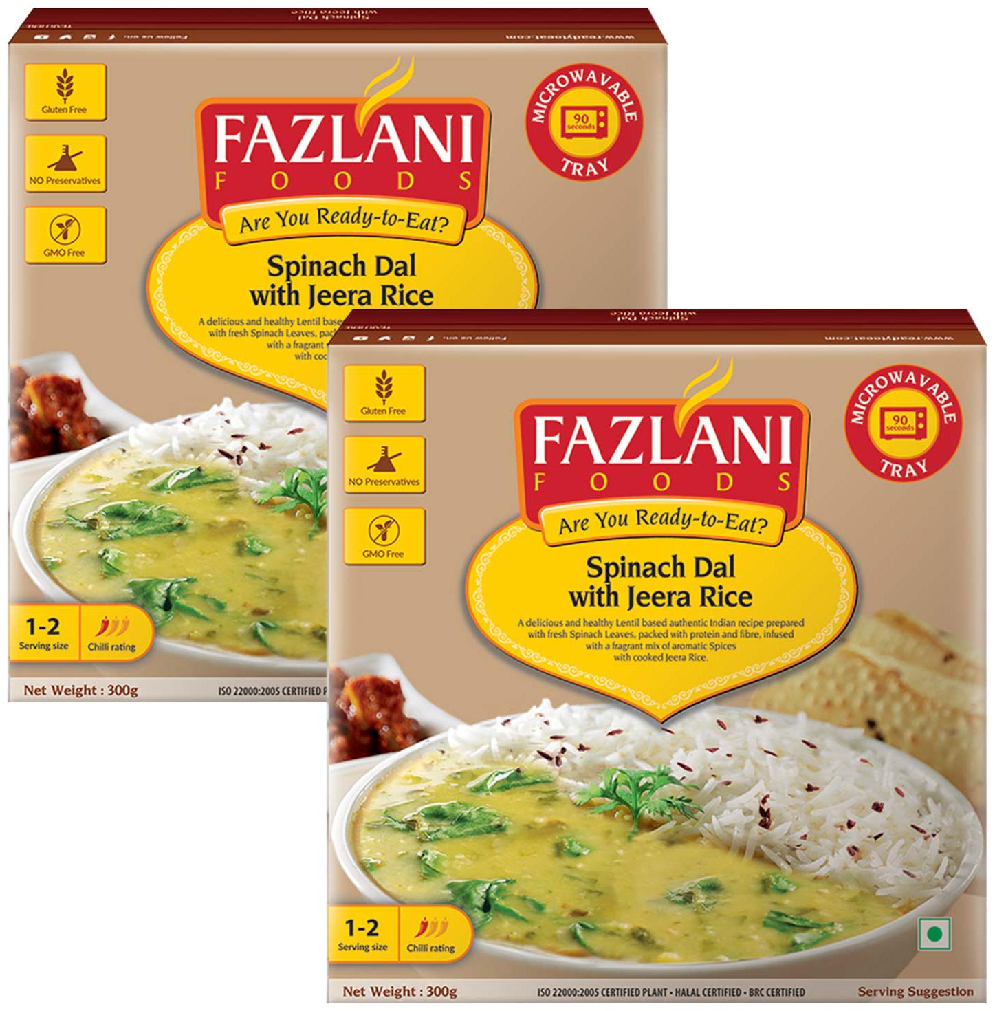 

Fazlani Foods Ready to Eat Spinach Dal with Jeera Rice (300 g) Pack of 2