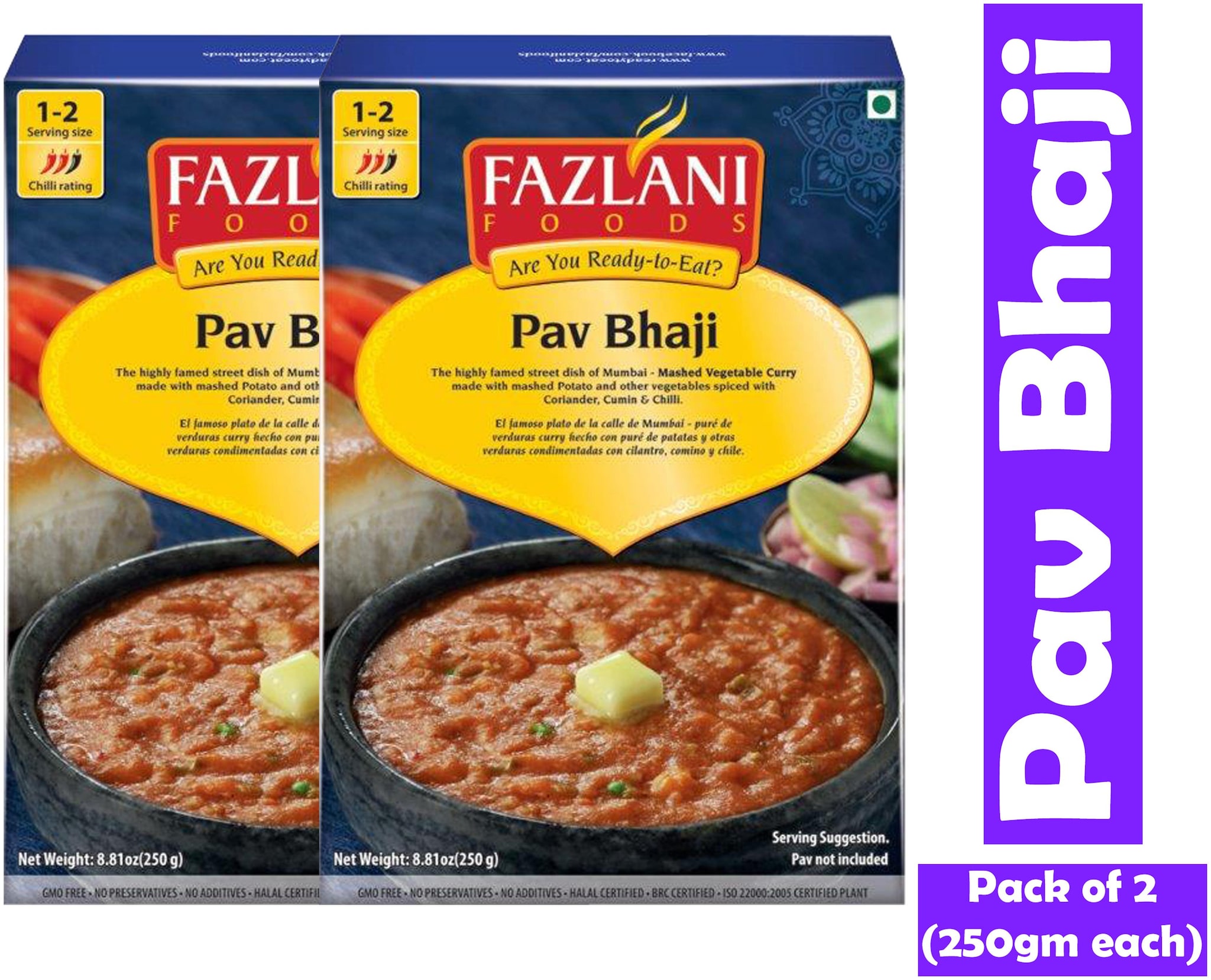 

Fazlani Foods Ready To Eat Pav Bhaji (Pack Of 2 250 g Each)