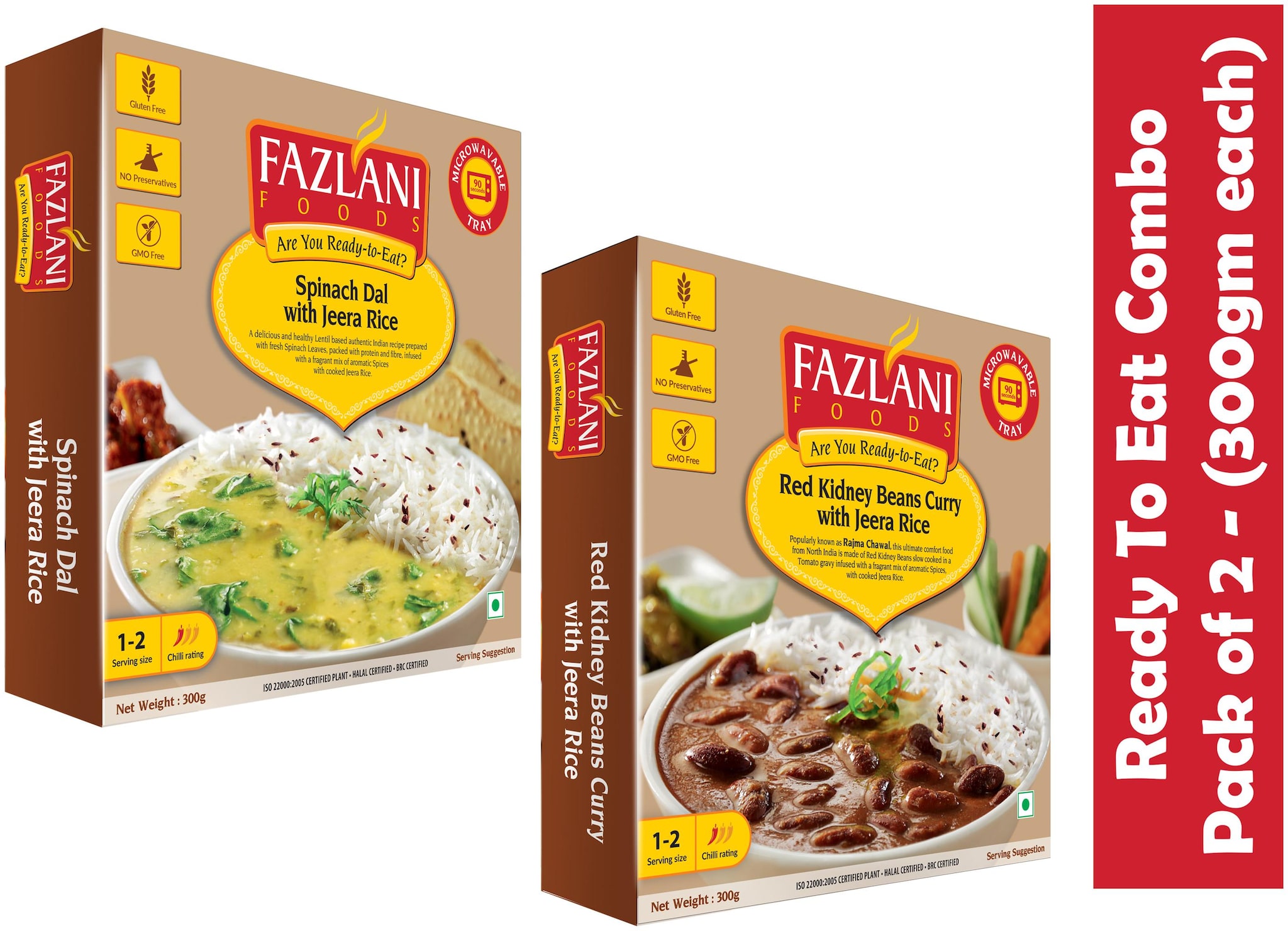 

Fazlani Foods Ready to Eat Red Kidney Beans Spinach Dal with Jeera Rice (300 g) Pack of 2