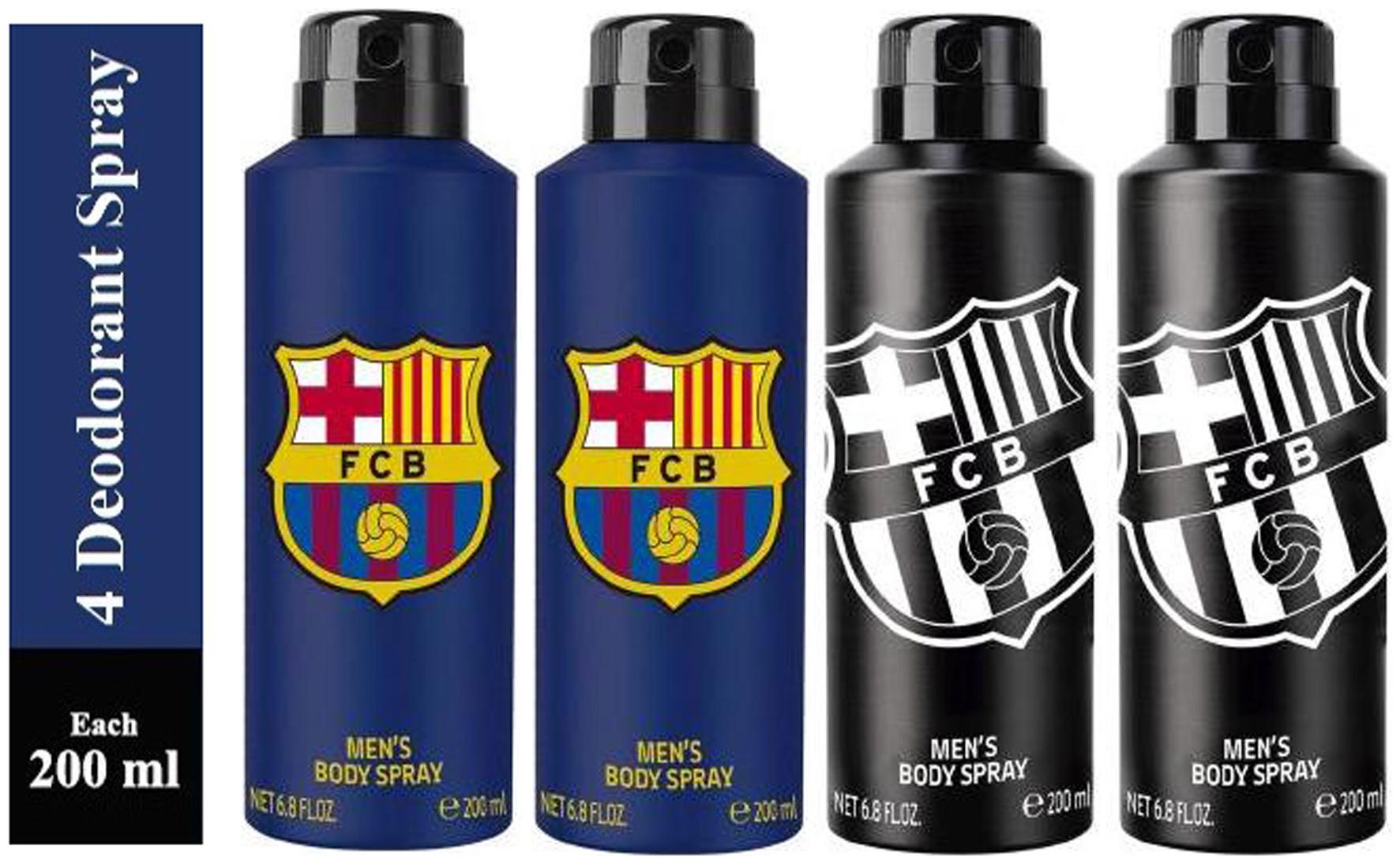 

FC BARCELONA Two BLUE and Two BLACK Deodorant Spray for Men -200ml(Pack of 4)