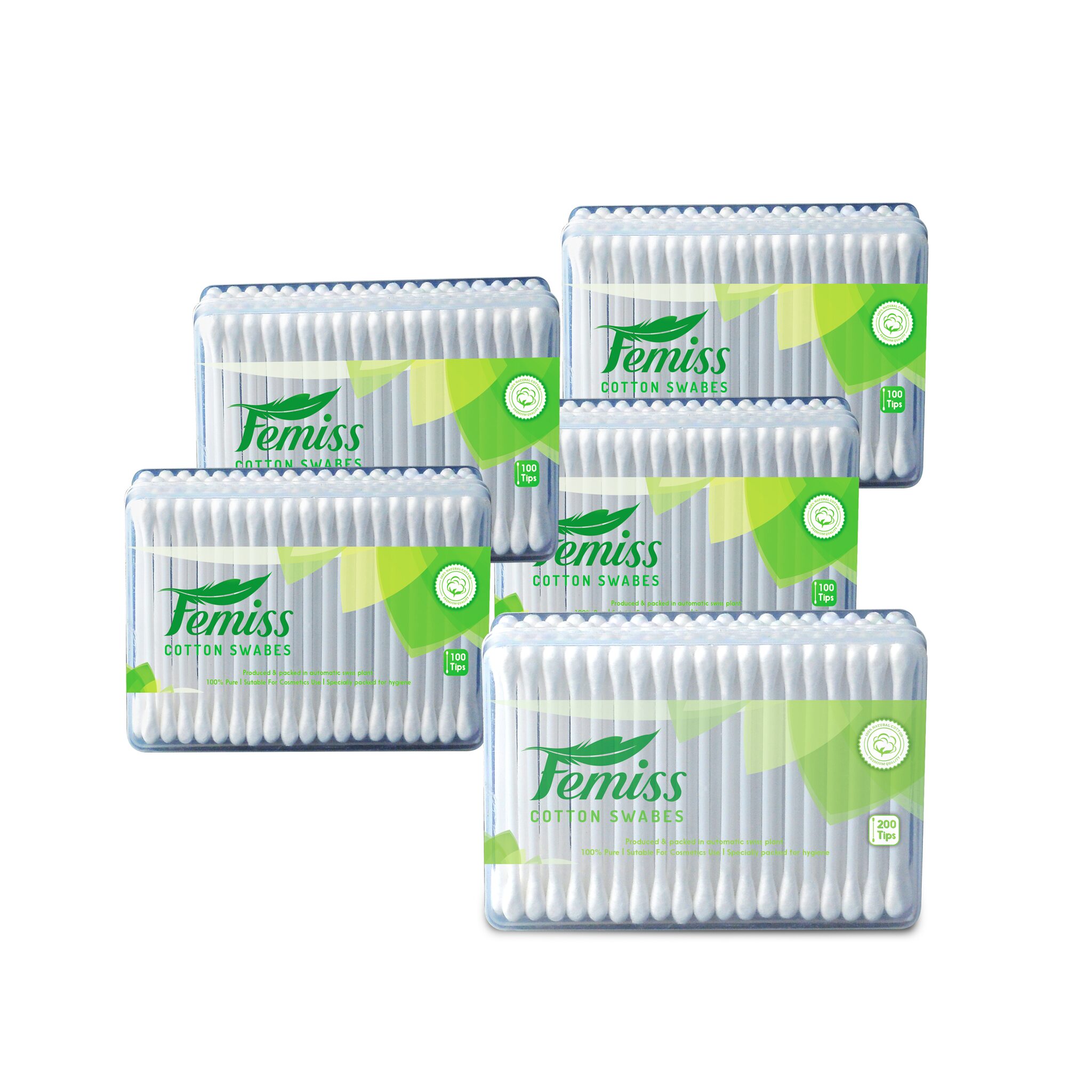 

femiss cotton swabs box of 200 100 sticks (pack of 5)