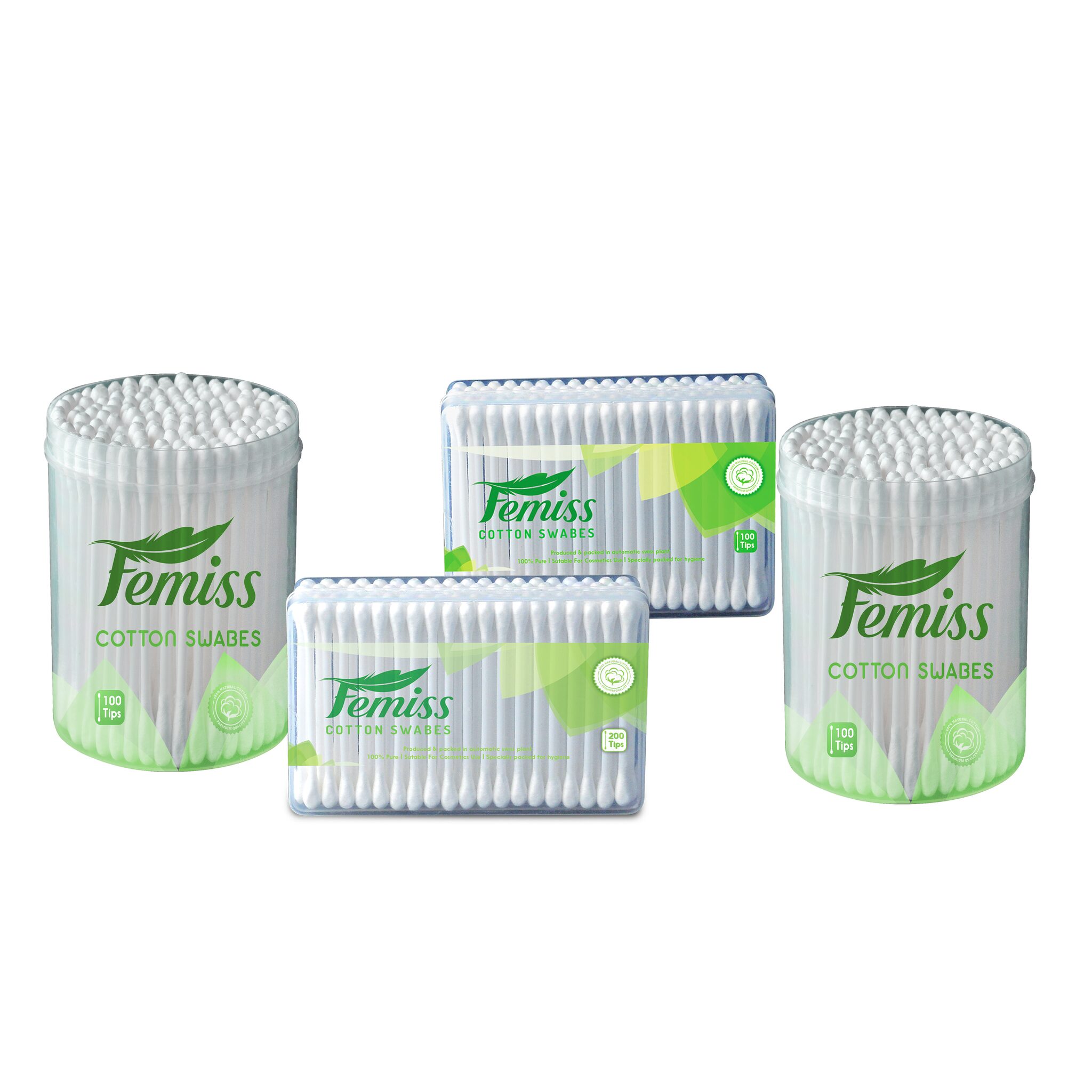 

femiss cotton swabs combo of box and Jar of 200 100 sticks (pack of 4)