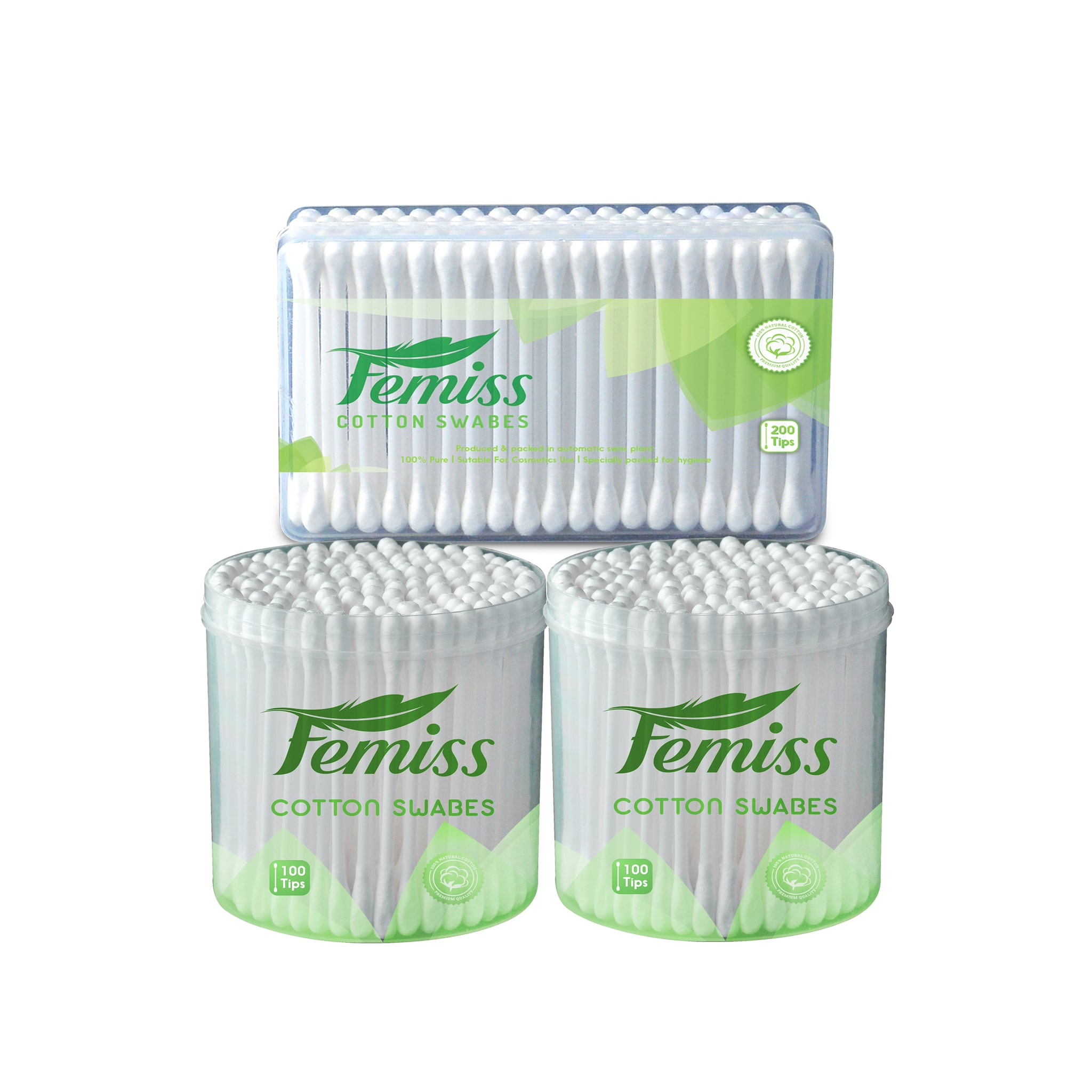 

femiss cotton swabs combo of box and Jar of 200 100 sticks (pack of 3)