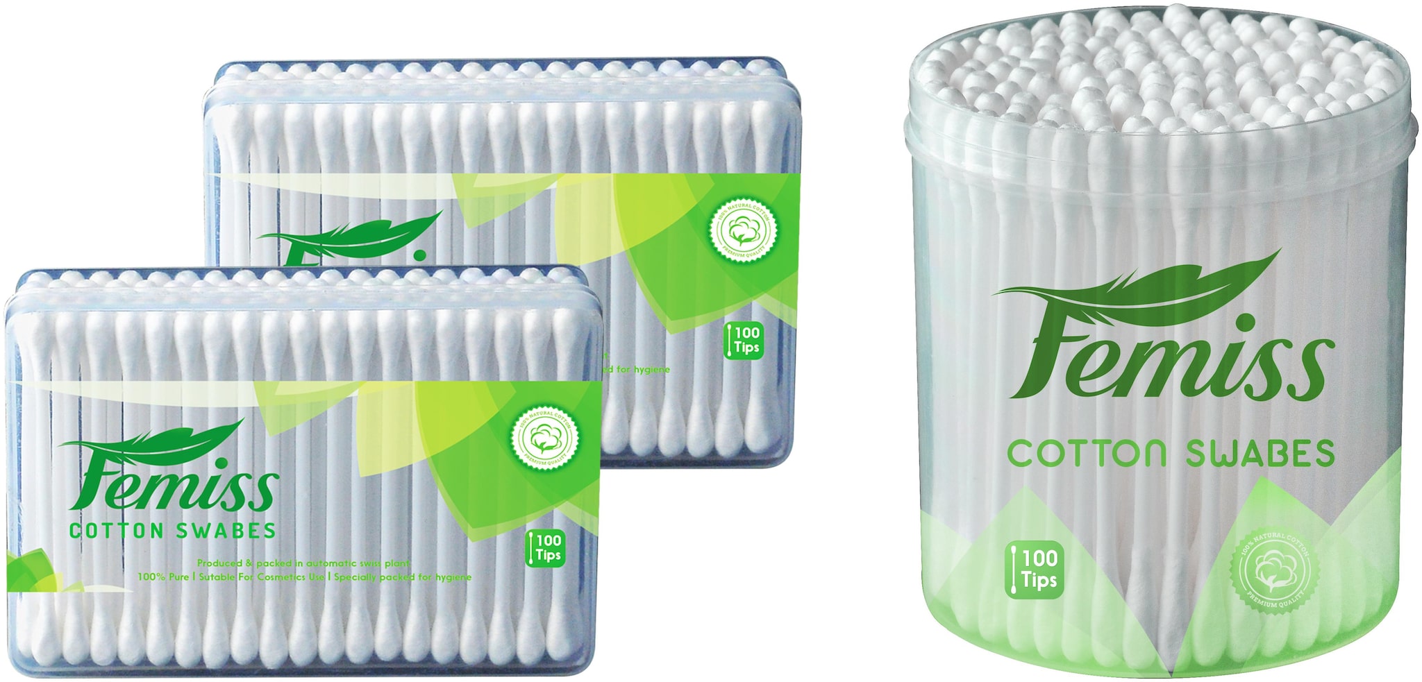 

femiss cotton swabs combo of box and Jar of 200 100 sticks (pack of 3)