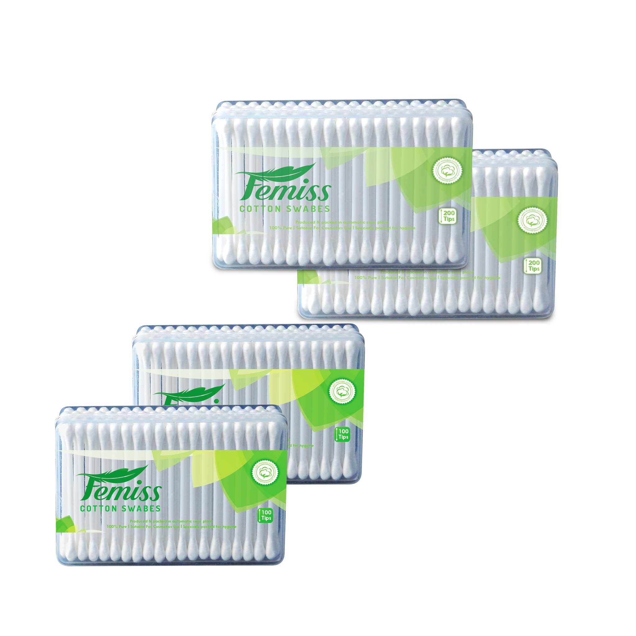 

femiss cotton swabs box of 200 100 sticks (pack of 4)