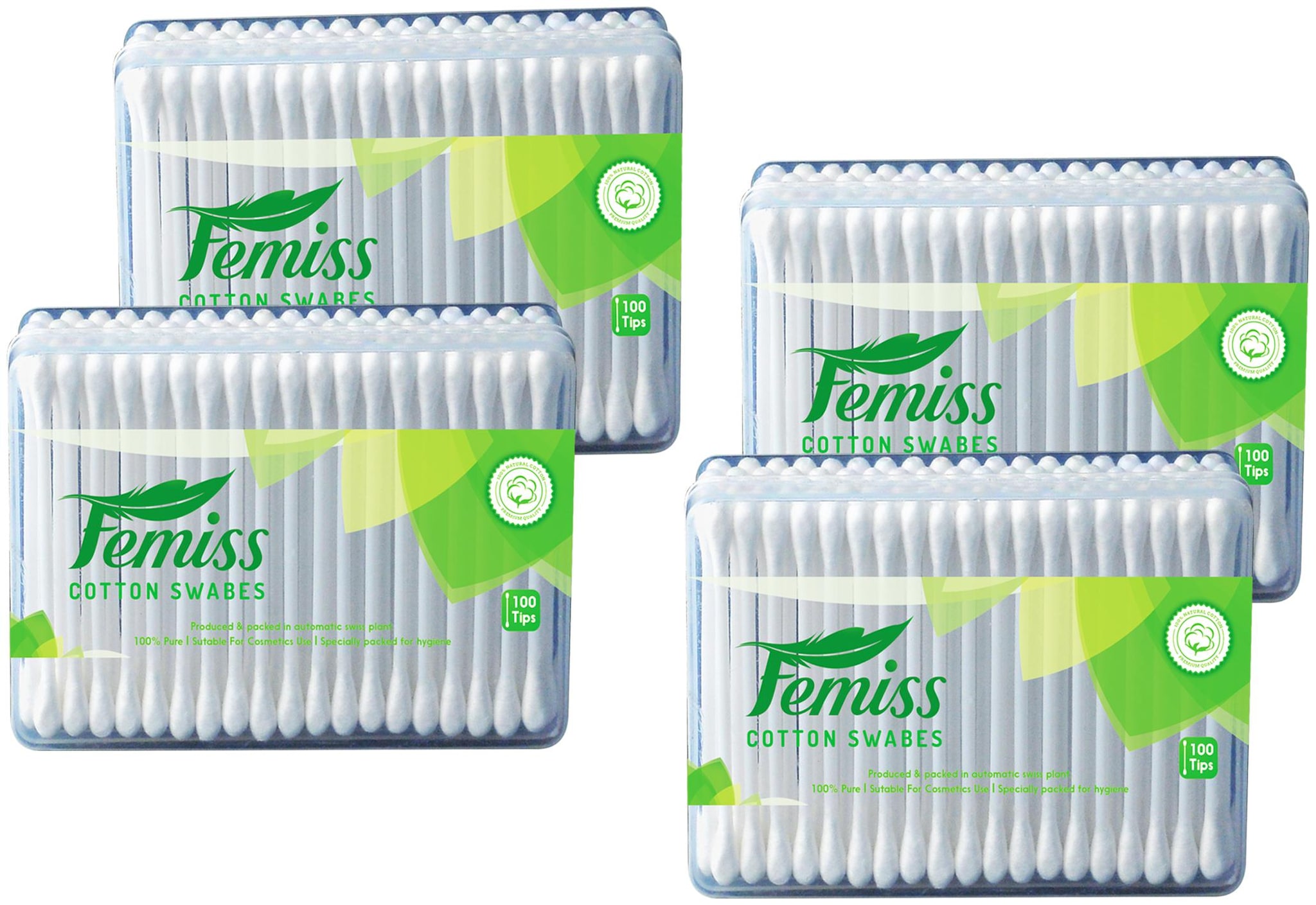 

femiss cotton swabs box of 100 sticks (pack of 4)