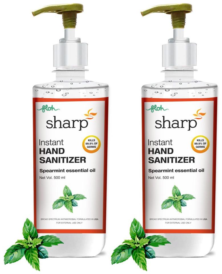 

FLOH Sharp Alcohol based Hand Sanitizer With Pump Spearmint Flavor 70 Alcohol 500ml (Pack of 2)