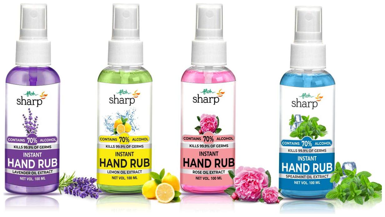 

FLOH Sharp Hand Sanitizer Spray 100ML with 70 Alcohol Combo of Four Flavors Pocket Hand Sanitizer
