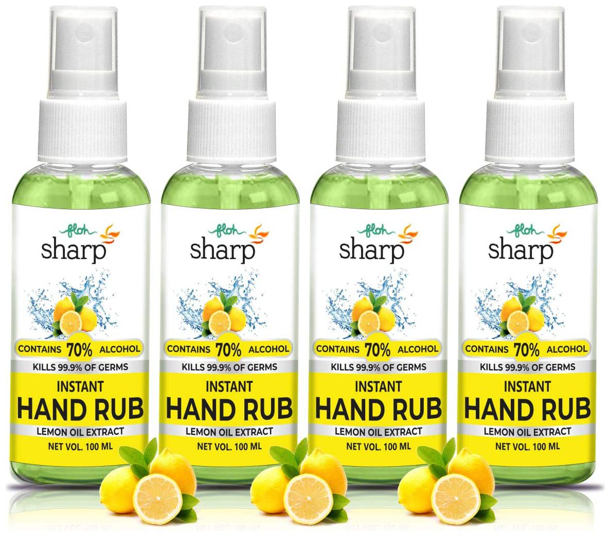 

FLOH Sharp Hand Sanitizer Spray 100ML with 70 Alcohol (Pack of 4) Lemon Oil Extract Pocket Hand Sanitizer