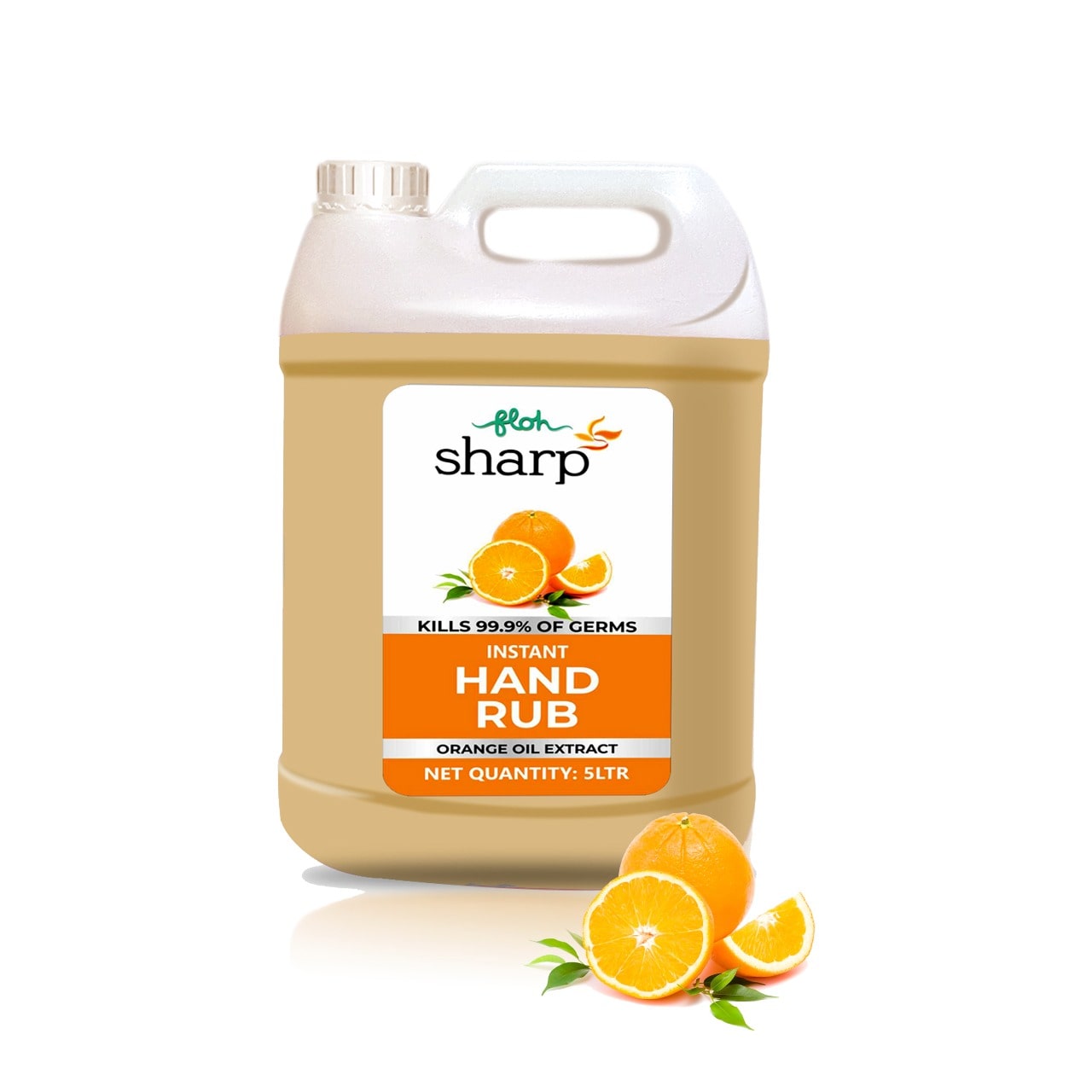 

FLOH Sharp Instant Hand Rub Sanitizer With Orange Flavor 70 Alcohol Based Hand Sanitizer 5l Plastic Can