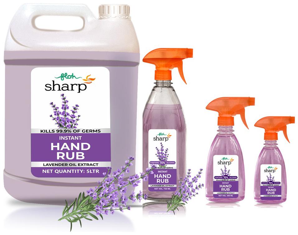 

FLOH Sharp Instant Hand Rub Sanitizer With Lavender Flavor 5L 70 Alcohol Based 750ml 500ml 300ml 70 Alcohol (Pack of 4)