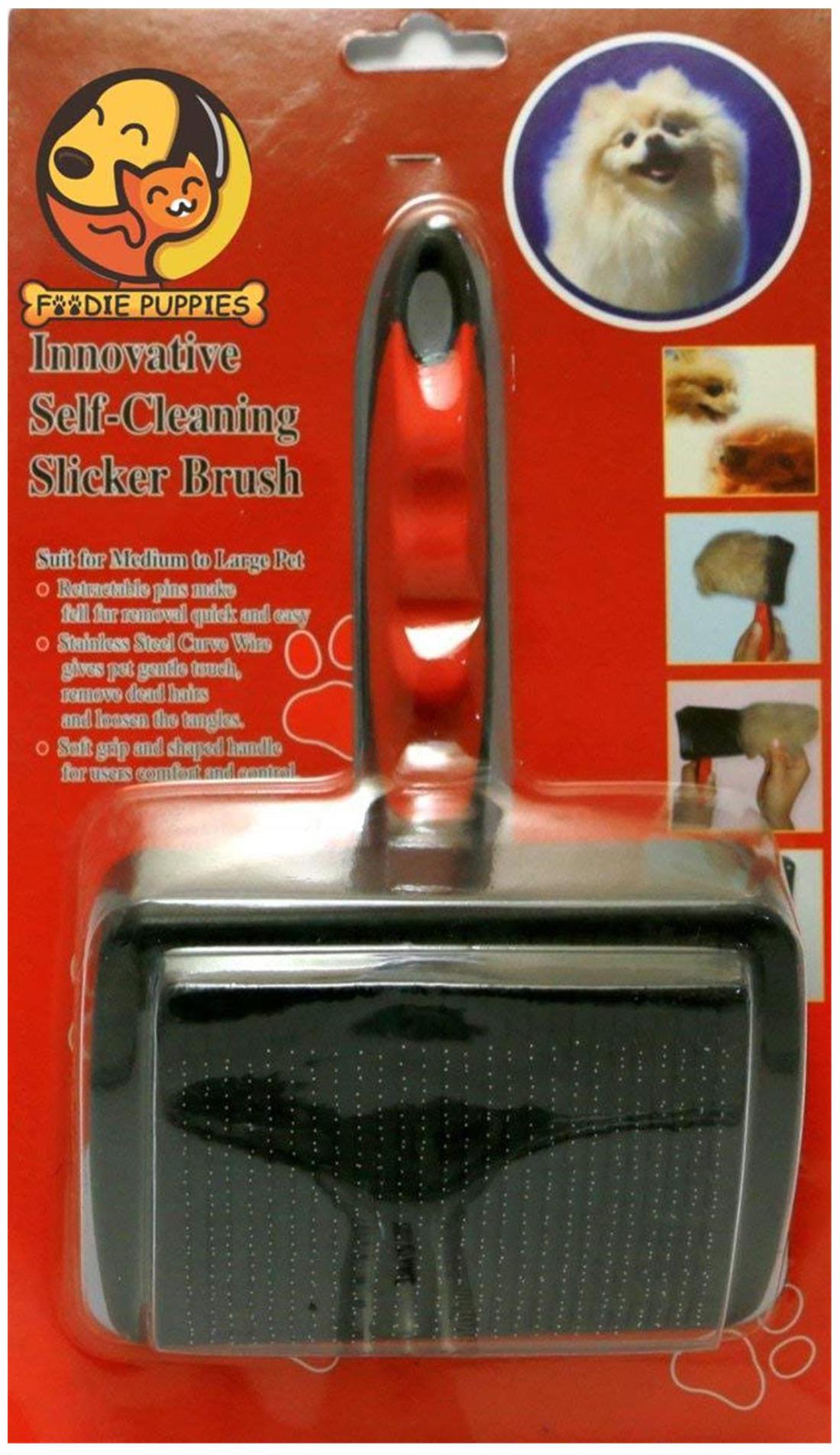 

Foodie Puppies Dog Grooming Plastic Auto Slicker Self Cleaning Hair Brush For Dogs