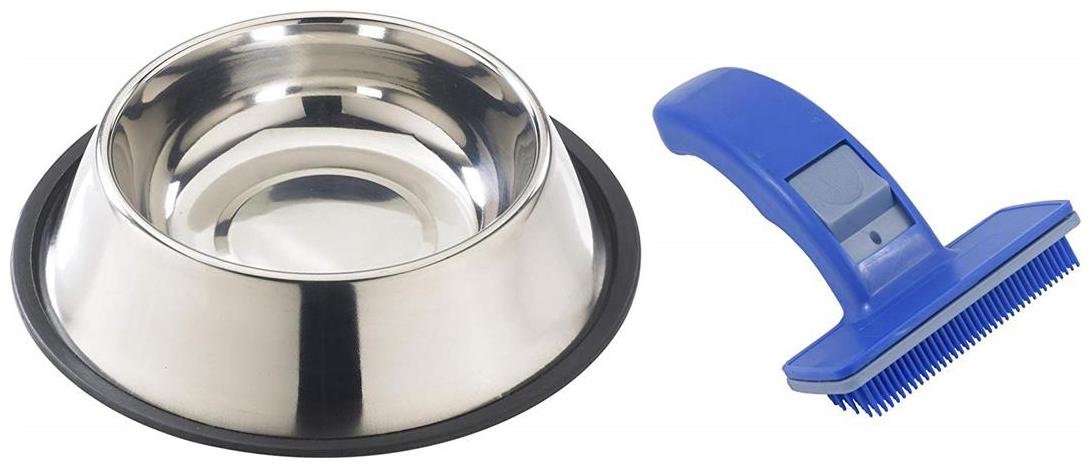 

Foodie Puppies Multi Utility Kit For Dogs Pets (Stainless Steel Feeding Plain Bowl Dog Slicker Brush)