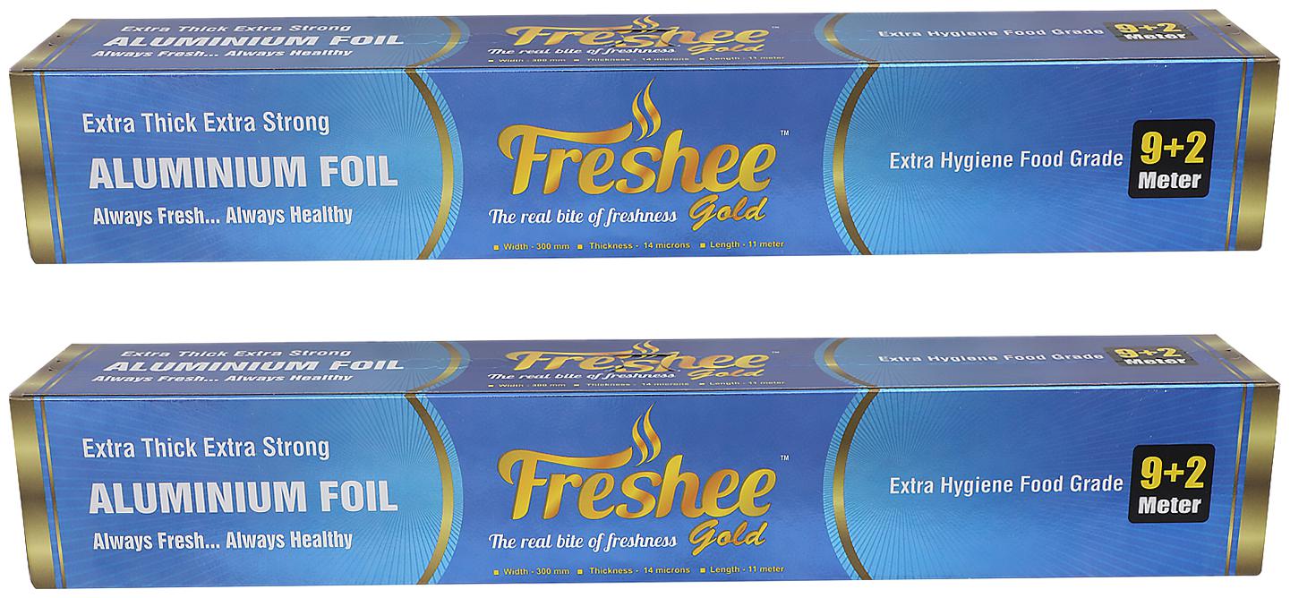 

Freshee 11m Aluminium Silver Kitchen Foil Roll Paper 14 micron Thick Food Wrap Bacteria Resistant Disposable Food Parcel Hookah Fresh Food (Pack Of 2)