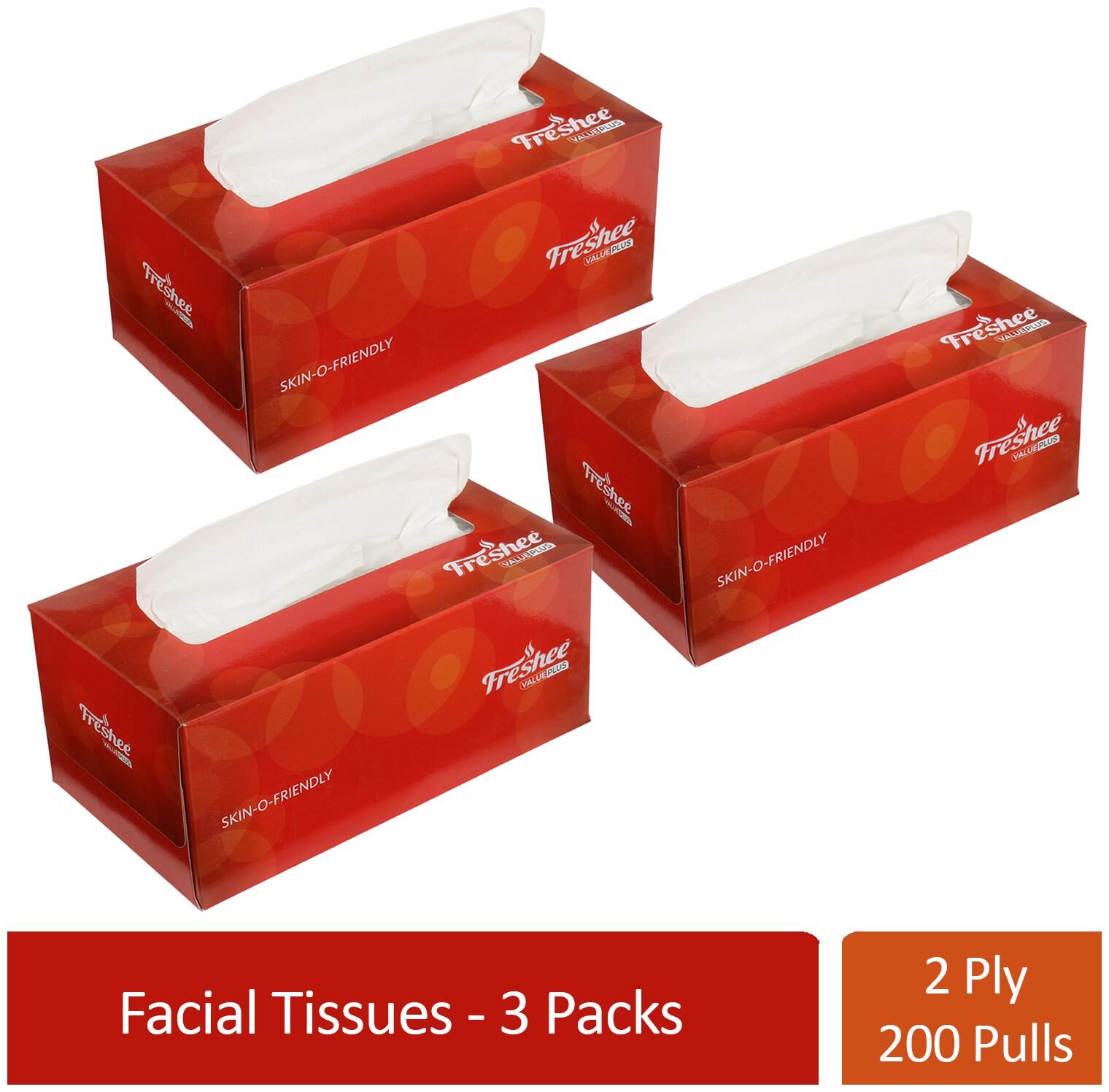 

Freshee 200 Sheets 2 Ply Pack Of 3 Facial Tissue Paper Bacteria Resistant Hygience And Fresh Tissue Made With 100 Virgin Fibre Value Plus Range Of Disposable Tissue