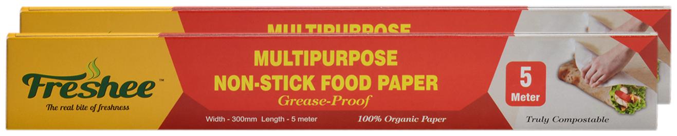 

Freshee 5 Meter Multipurpose Non-Stick Food Paper Grease Proof Organic Paper for Baking Cooking and Food Packaging (Pack of 2)