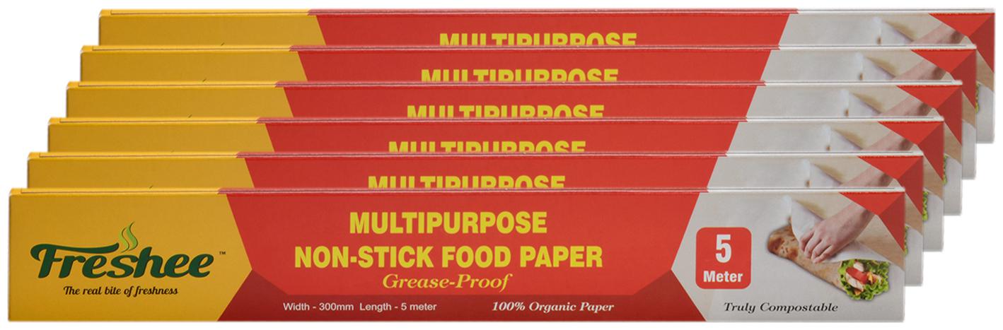 

Freshee 5 Meter Multipurpose Non-Stick Food Paper Grease Proof Organic Paper for Baking Cooking and Food Packaging (Pack of 6)