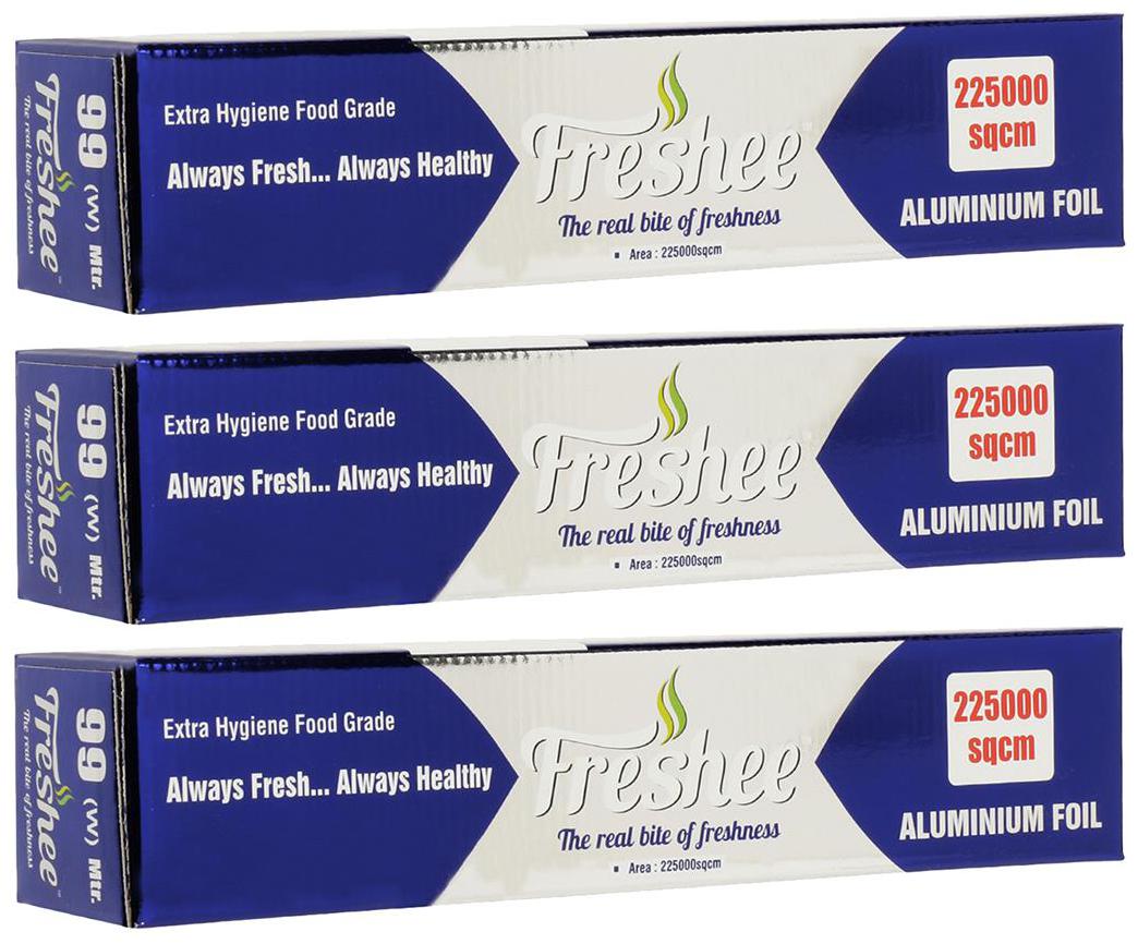 

Freshee Aluminium Silver Kitchen Foil Roll Paper (225000sqcm) Pack of 3