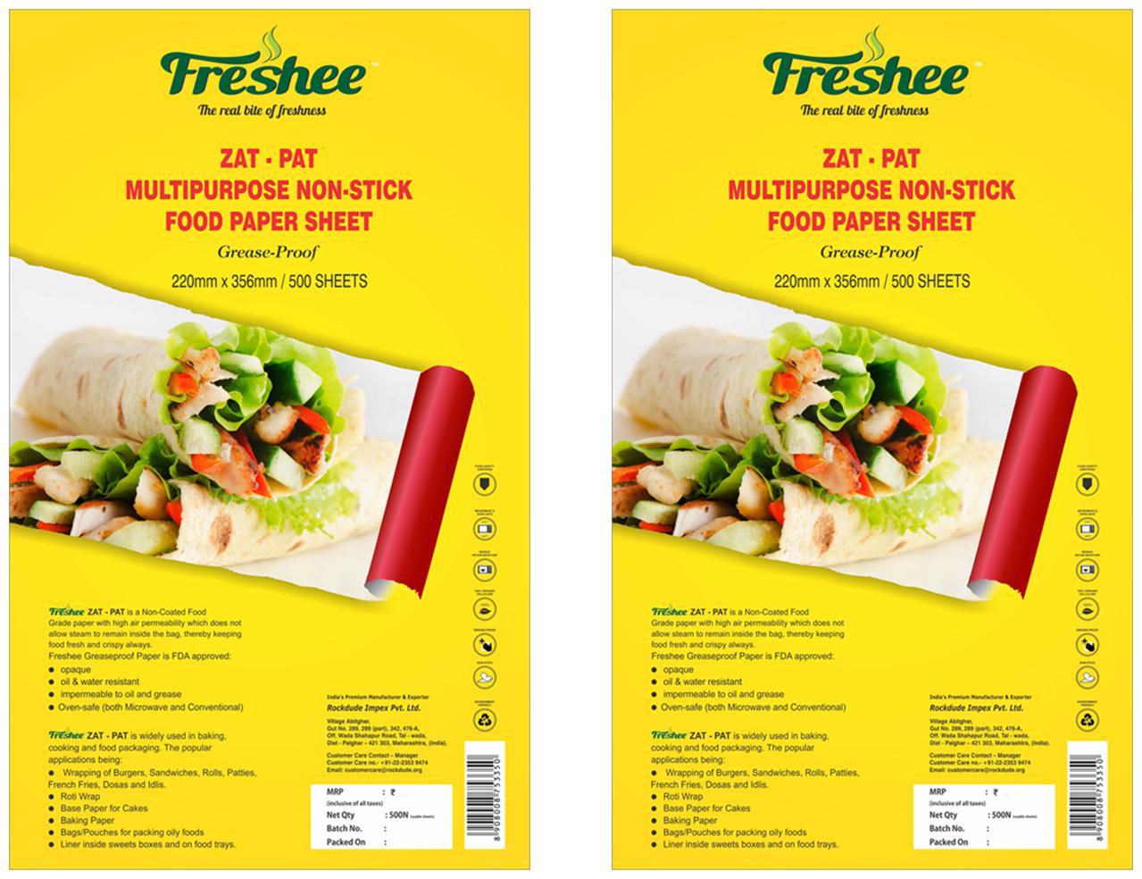 

Freshee Greaseproof Paper 500 Pre Cut Sheets Non-Stick Food Paper 220mm x 356mm Multi-Purpose Organic Paper for Baking Food Wrapping (Pack Of 2)