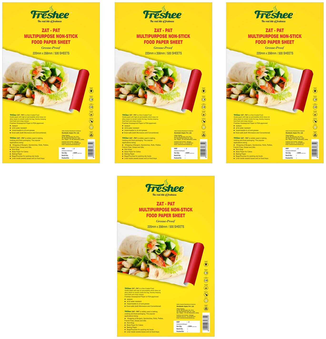 

Freshee Greaseproof Paper 500 Pre Cut Sheets Non-Stick Food Paper 220mm x 356mm Multi-Purpose Organic Paper for Baking Food Wrapping (Pack Of 4)