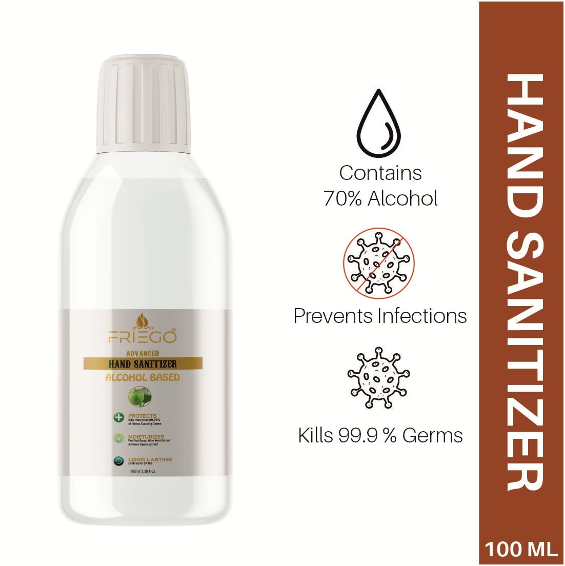 

Friego 70 Alcohol Based Hand Sanitizer (Kills 99 99 Of germs Without Use Of Water)-100ml (Pack of 7)
