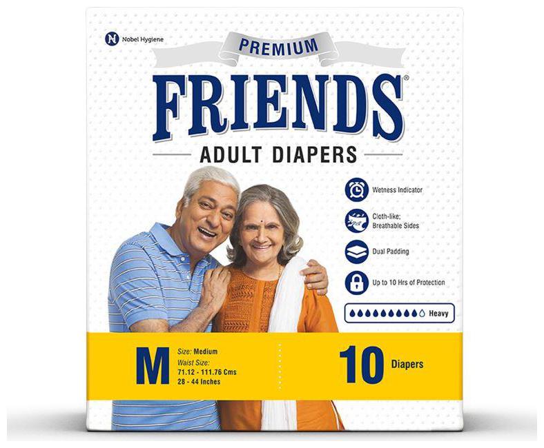 

FRIENDS Premium Unisex Adult Diapers Medium Waist Size (28- 44 Inch) 10Pcs