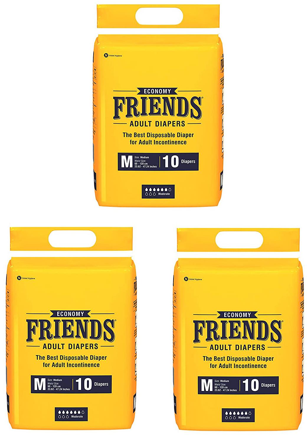 

Friends Economy Adult Diapers Tape Style 10 Count (Medium) Pack Of 3