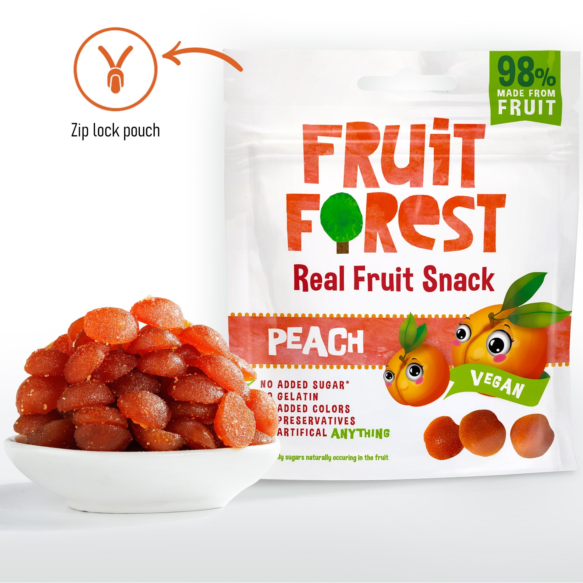 

Fruit Forest Real Fruit Gummy Party 100 Naturally Sweet Snack No Added Sugar For Kids Adults Vegan Peach 30g (Pack Of 14)