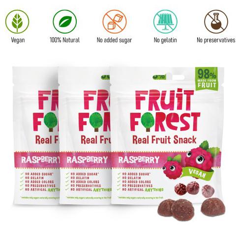 

Fruit Forest Real Fruit Gummy Raspberry 100 Naturally Sweet Snack No Added Sugar for Kids Adults Vegan Raspberry Flavour 30 g Each ( Pack of 3 )