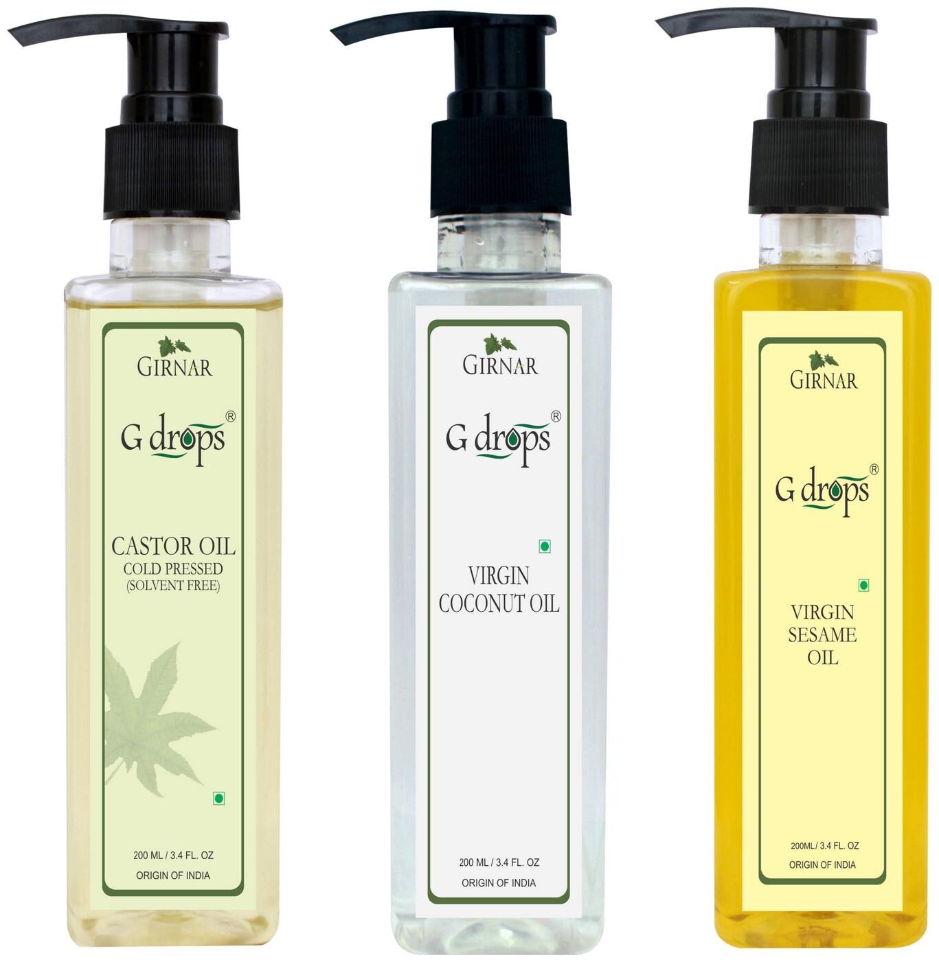 

G drops Castor Virgin Coconut Virgin Sesame Oil Combo(200ml 200ml 200ml)