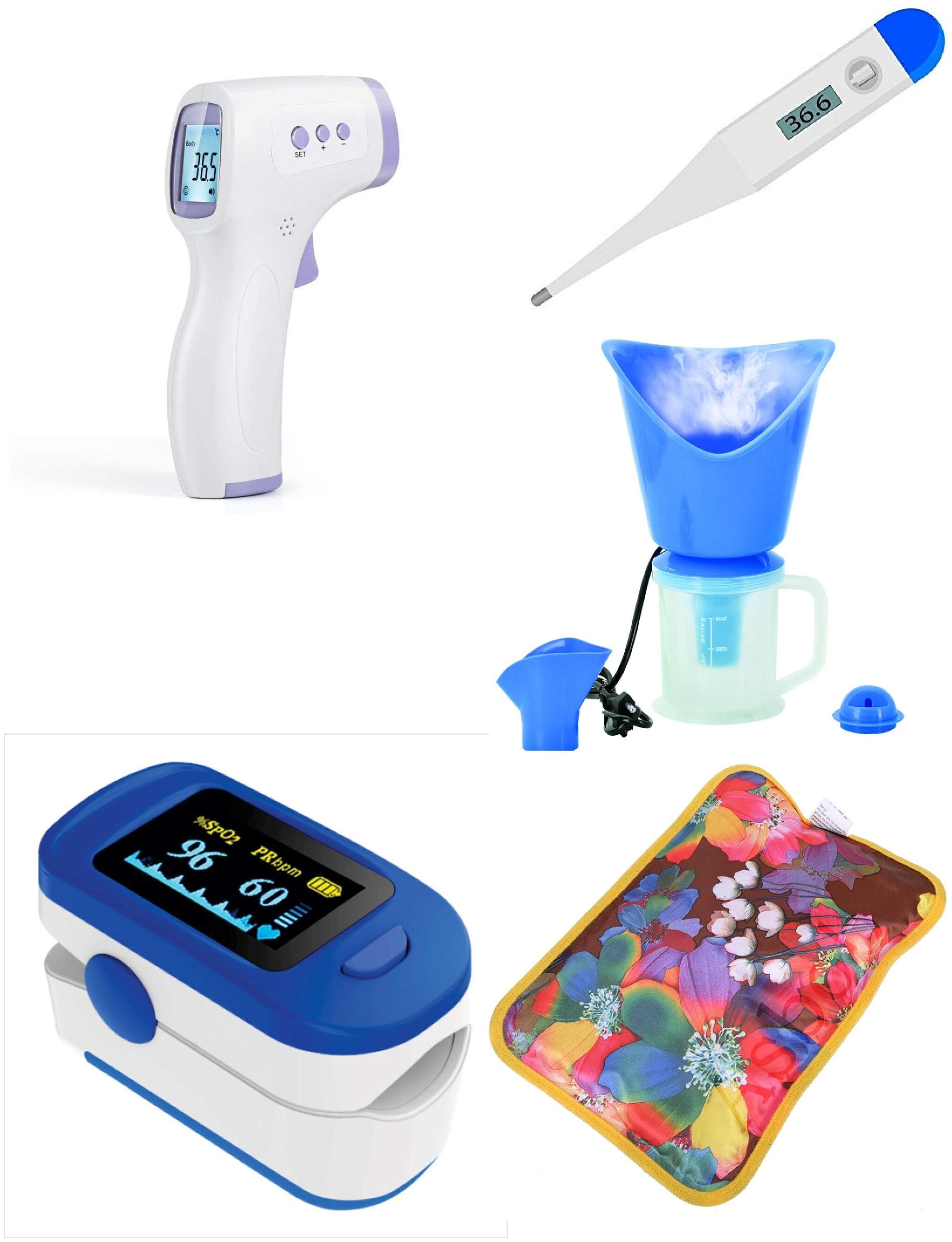 

G GAPFILL 5in1 Combo Non-Contact Infrared Thermometer 1 Digital thermometer Finger Tip Pulse Oximeter 1 vaporizer hot electric heating pad with Auto-Cut