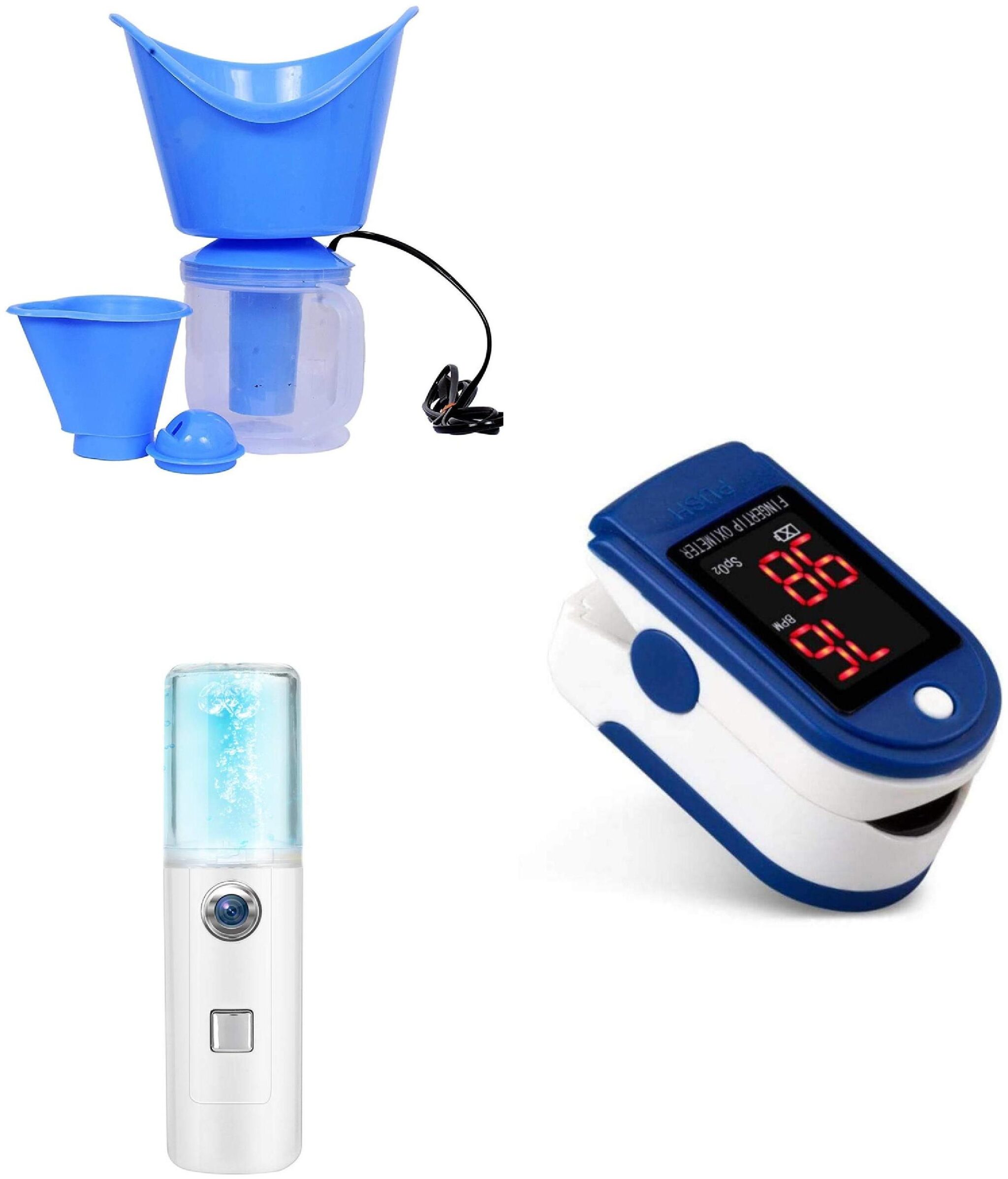 

G GAPFILL Facial Steamer 3 ATTACHMENTS Portable Digital Blood Oxygen Saturation Monitor for Heart Rate and SpO2 Level O2 Monitor Finger for Oxygen Pulse And 1 pc NANO SPRAY