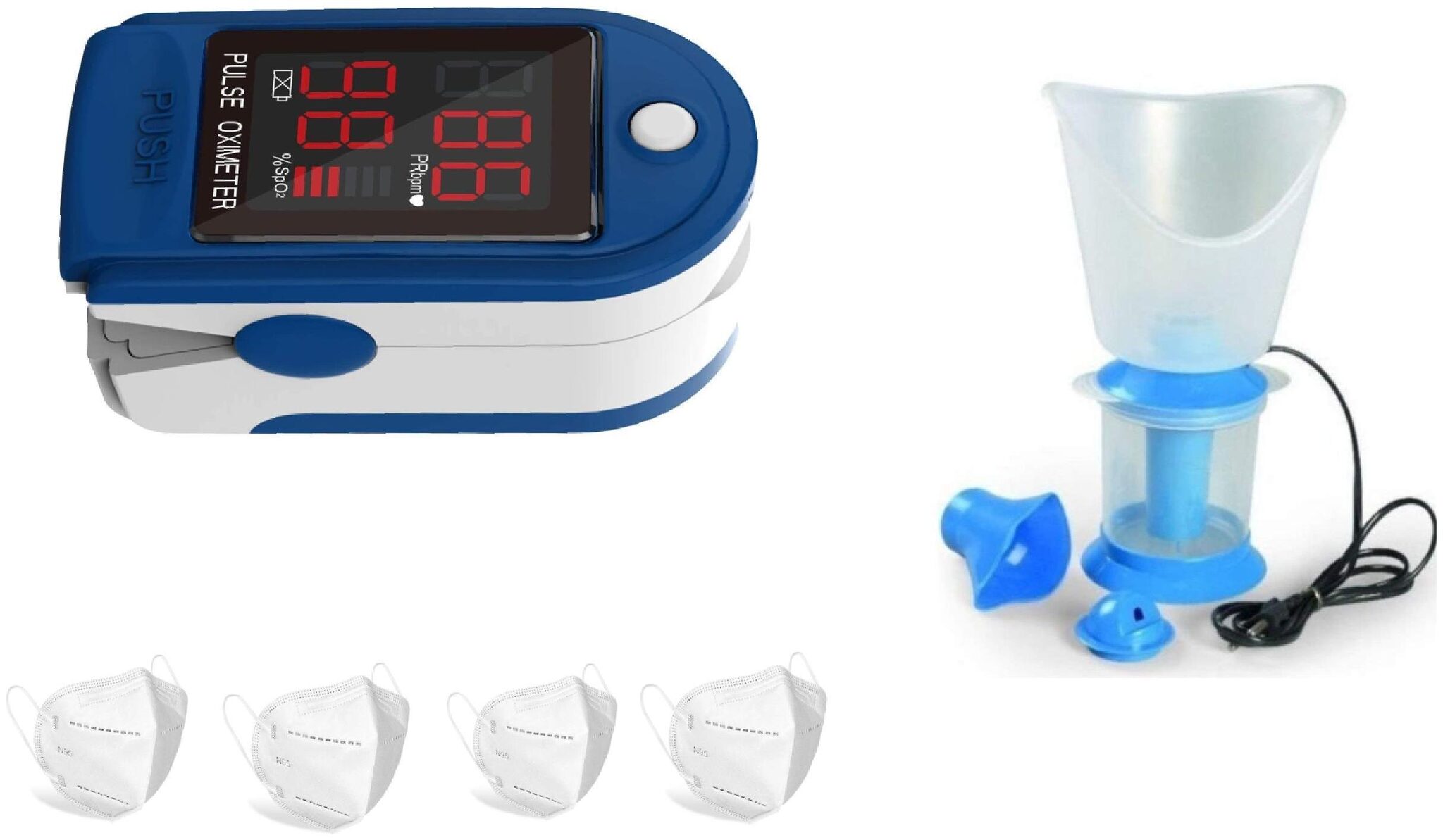 

G GAPFILL Smart Finger Tip Pulse Oximeter With Audio Visual Alarm and Respiratory Rate Auto Poweroff and Steamer Vaporizer WITH Free 4 pcs KN94 Mask (Pack Of 2)
