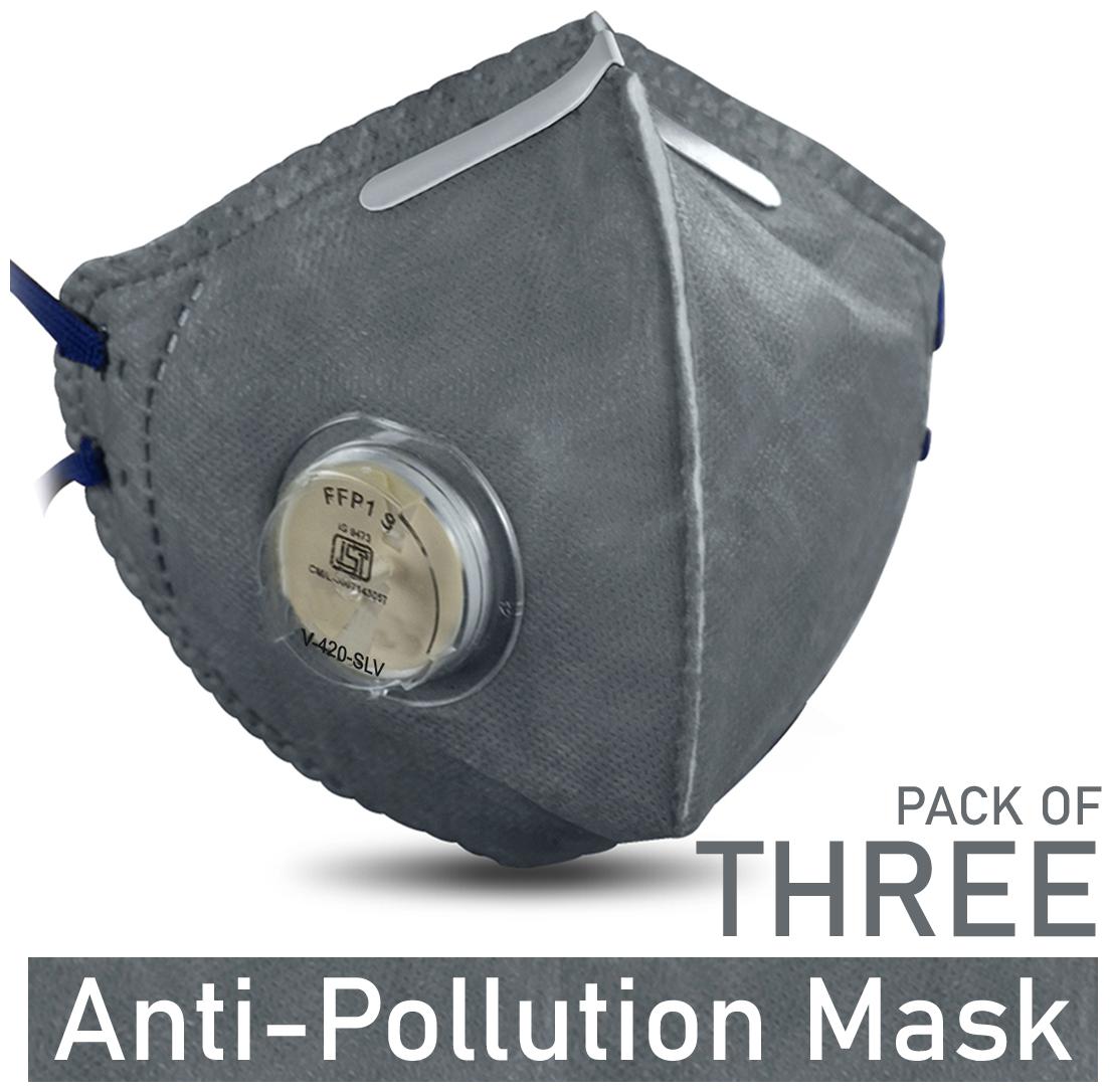 

Gabbar Particulate Respirator V-420 FFP1S ISI Approved Anti-Pollution Mask with Valve and Adjustable Nose Clip - Pack of 3