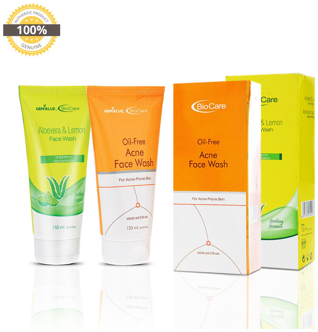 

Gemblue Biocare Aloevera Lemon Face Wash 150ml Gemblue Biocare Oil Free Acne Face Wash 150ml Pack Of 2