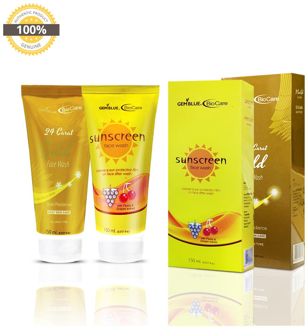 

Gemblue Biocare 24 Carat Gold Face Wash 150ml Gemblue Biocare Sunscreen Face Wash 150ml Pack Of 2