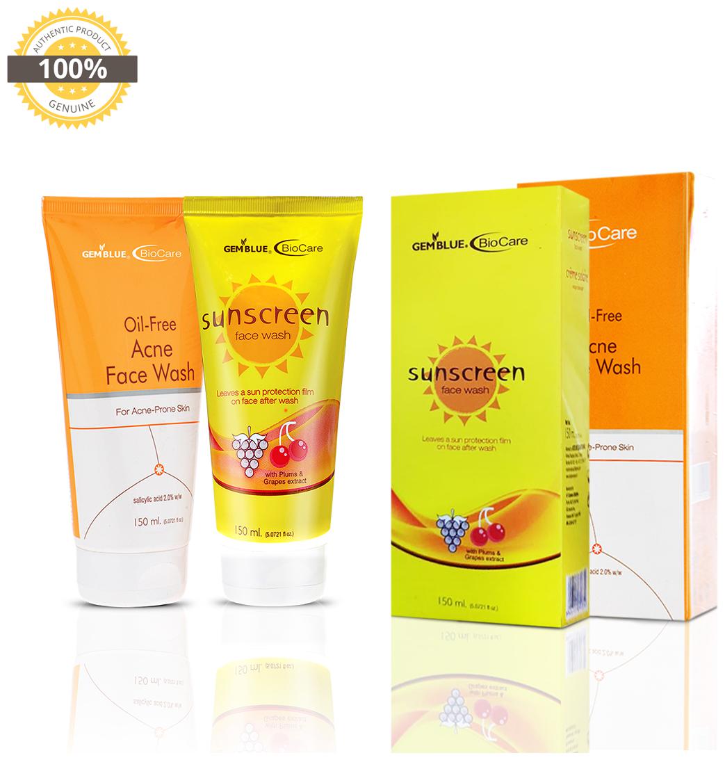 

Gemblue Biocare Oil Free Acne Face Wash 150ml Gemblue Biocare Sunscreen Face Wash 150ml Pack Of 2